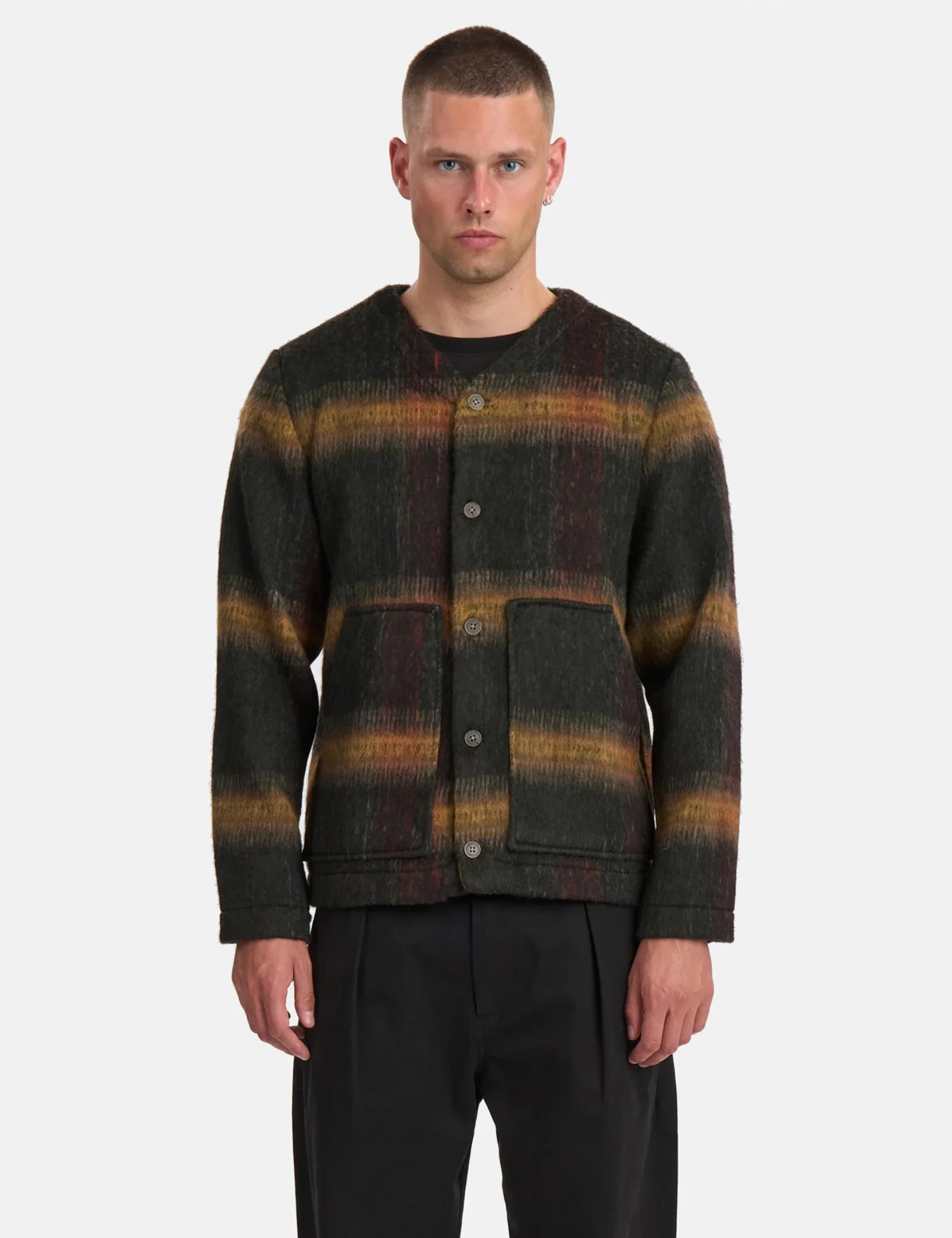 Anerkjendt Akdan Heavy Twill Check Overshirt - Forest Night Green