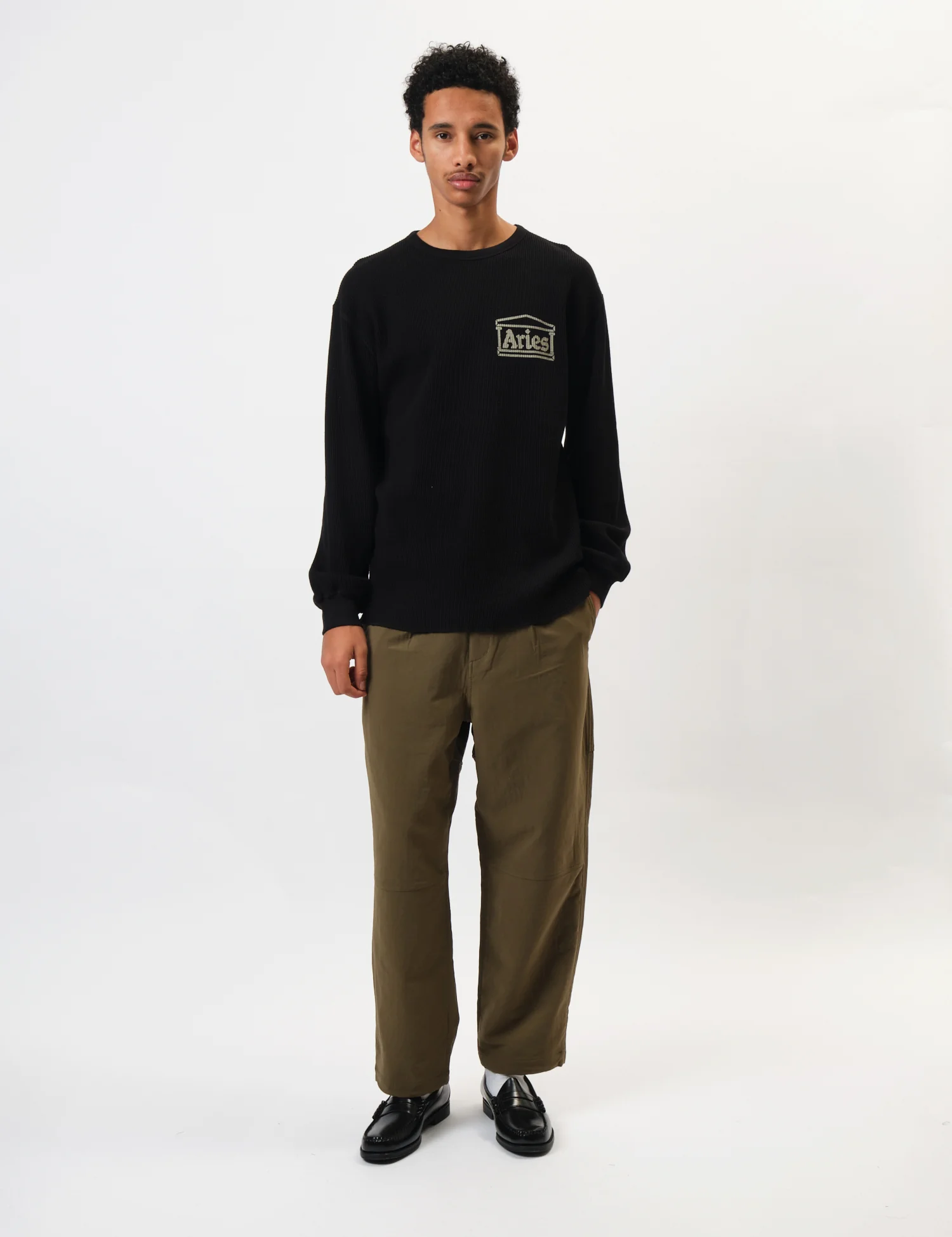 Aries Reversible Temple Waffle Long Sleeve T-Shirt - Black - Image 3