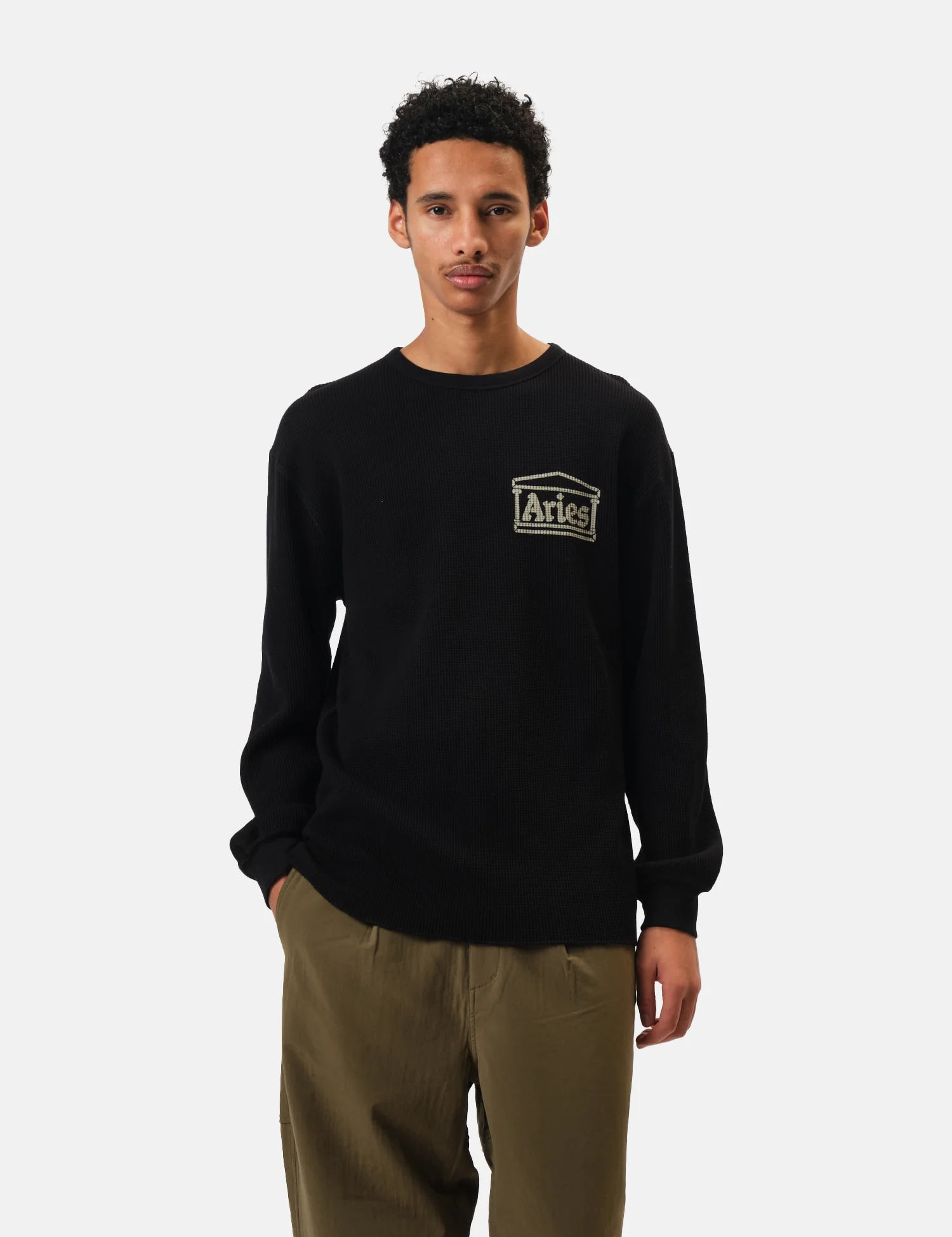 Aries Reversible Temple Waffle Long Sleeve T-Shirt - Black - Image 5