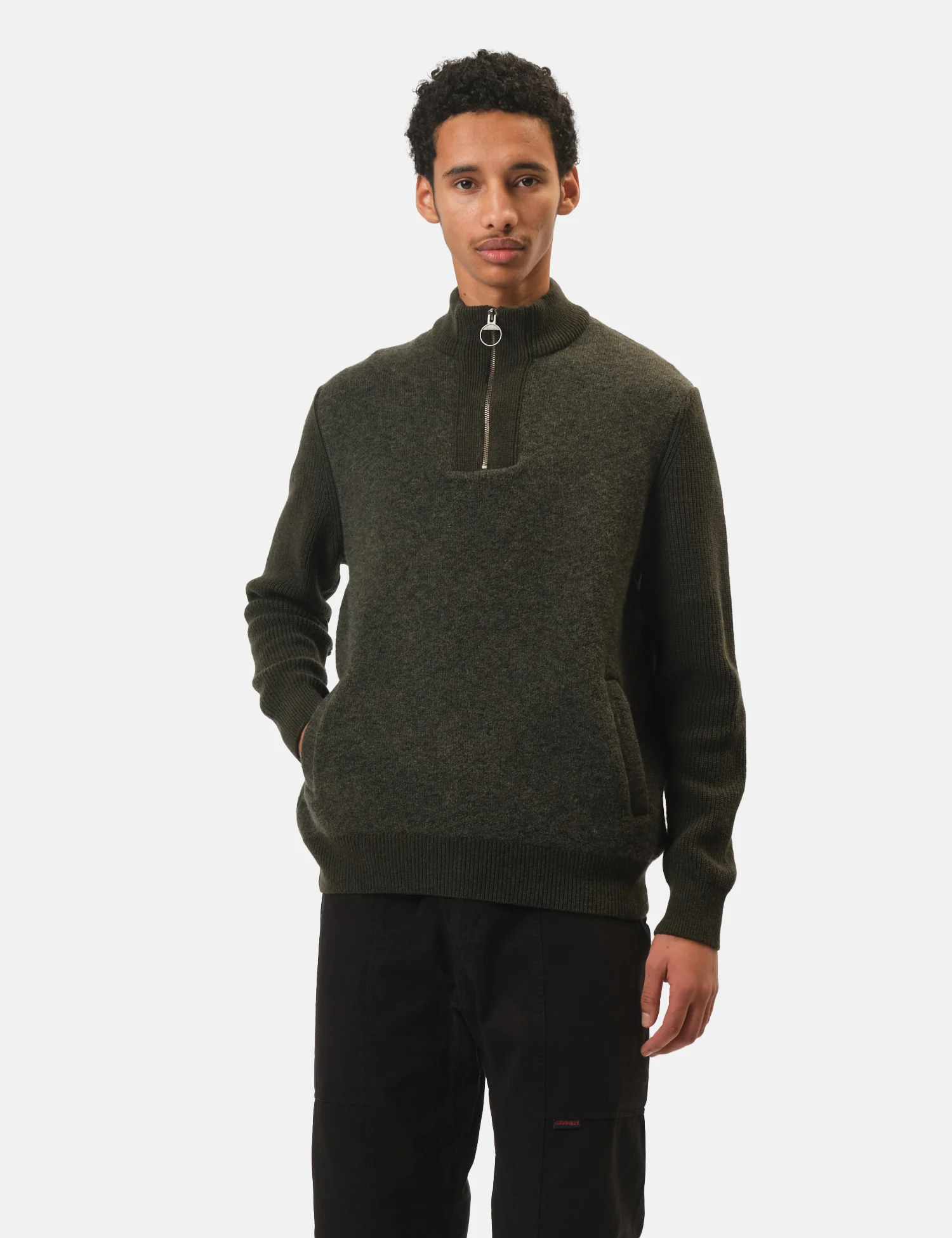Barbour Milburn Half Zip Knitted Jumper - Dark Olive Green - Image 4