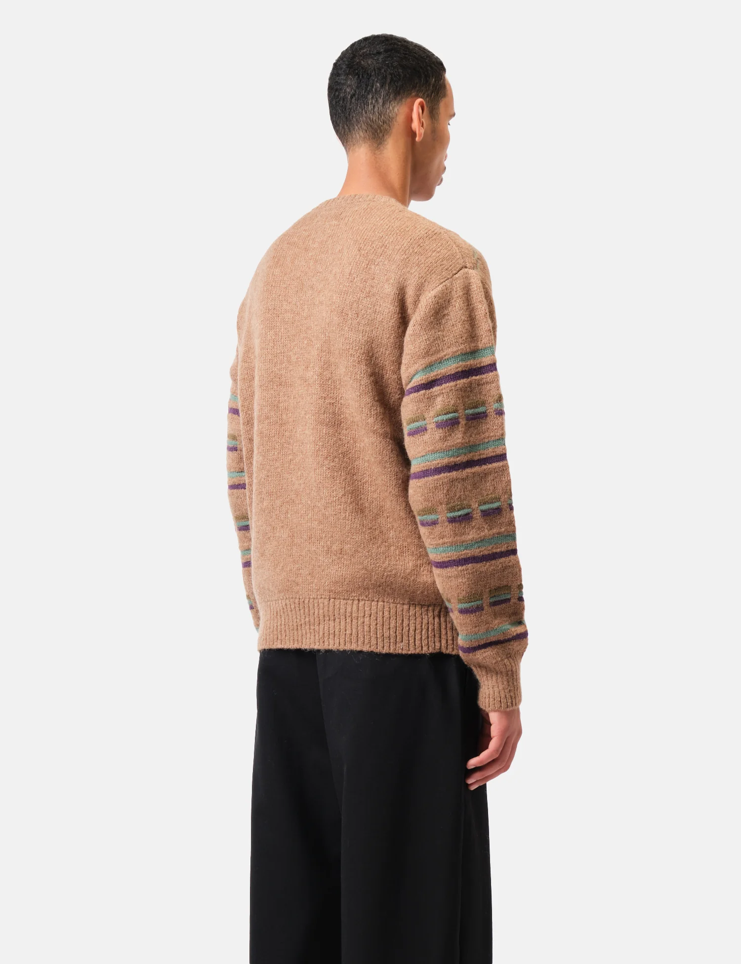 Beams Plus Jacquard Stripe Knitted Crew - Brown - Image 4