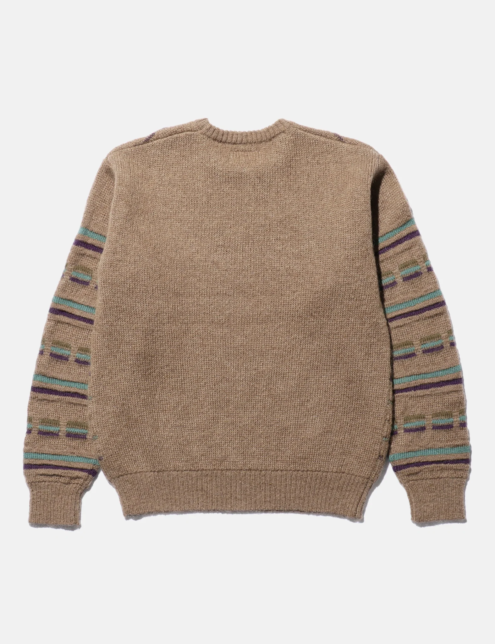 Beams Plus Jacquard Stripe Knitted Crew - Brown - Image 7