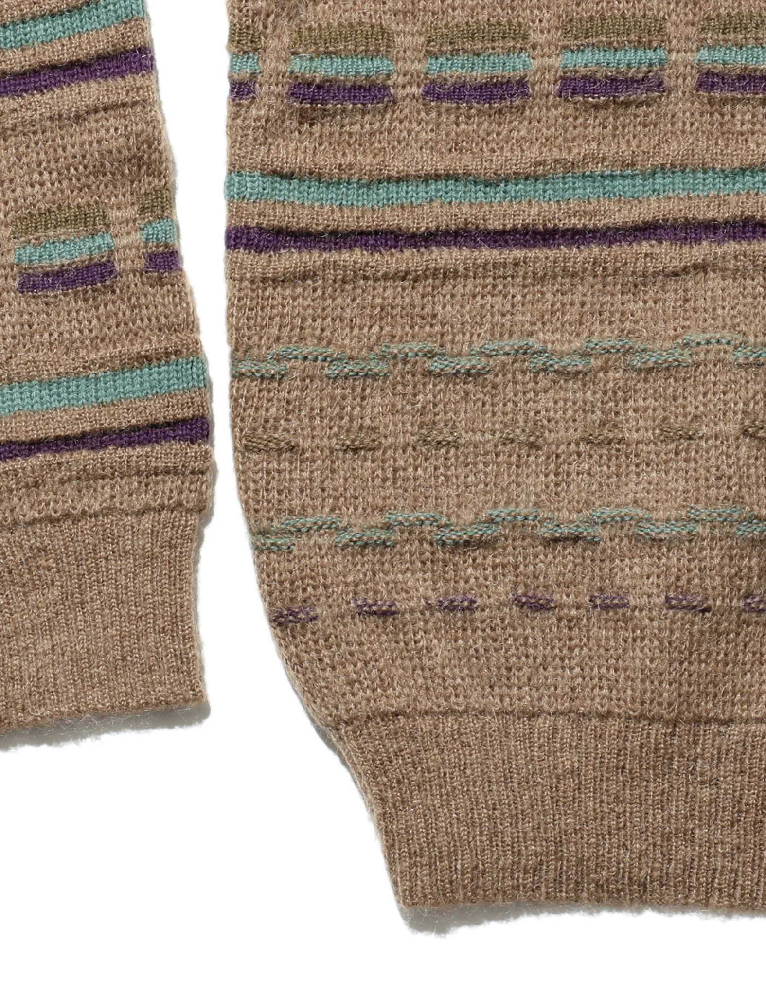 Beams Plus Jacquard Stripe Knitted Crew - Brown - Image 8
