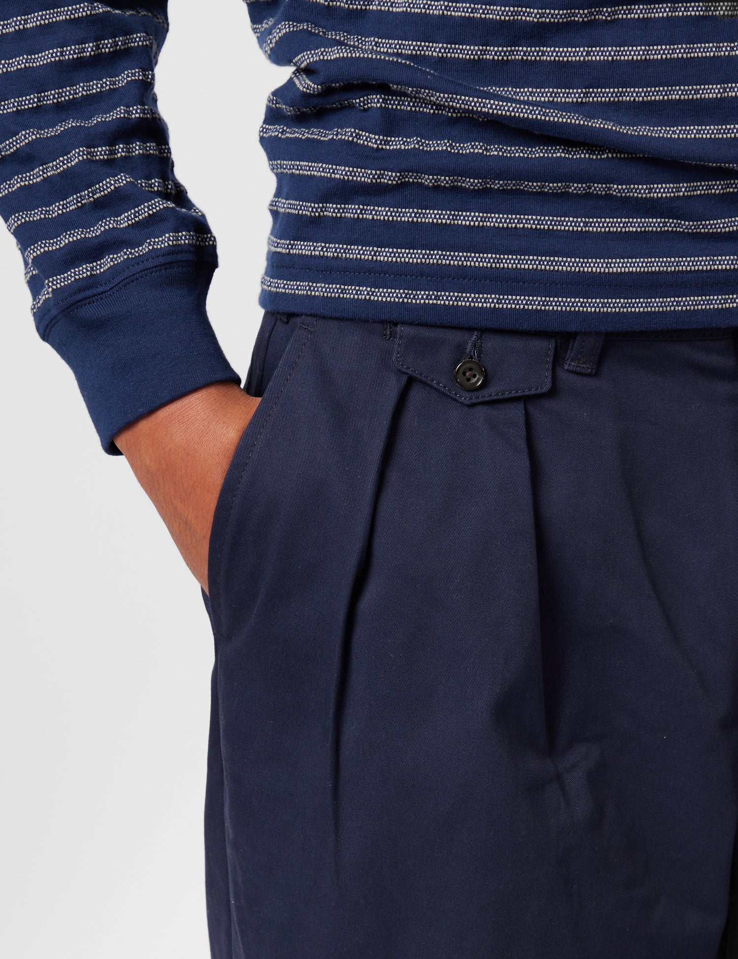 Beams Plus 2 Pleat Twill Pants - Dark Navy Blue - Image 3