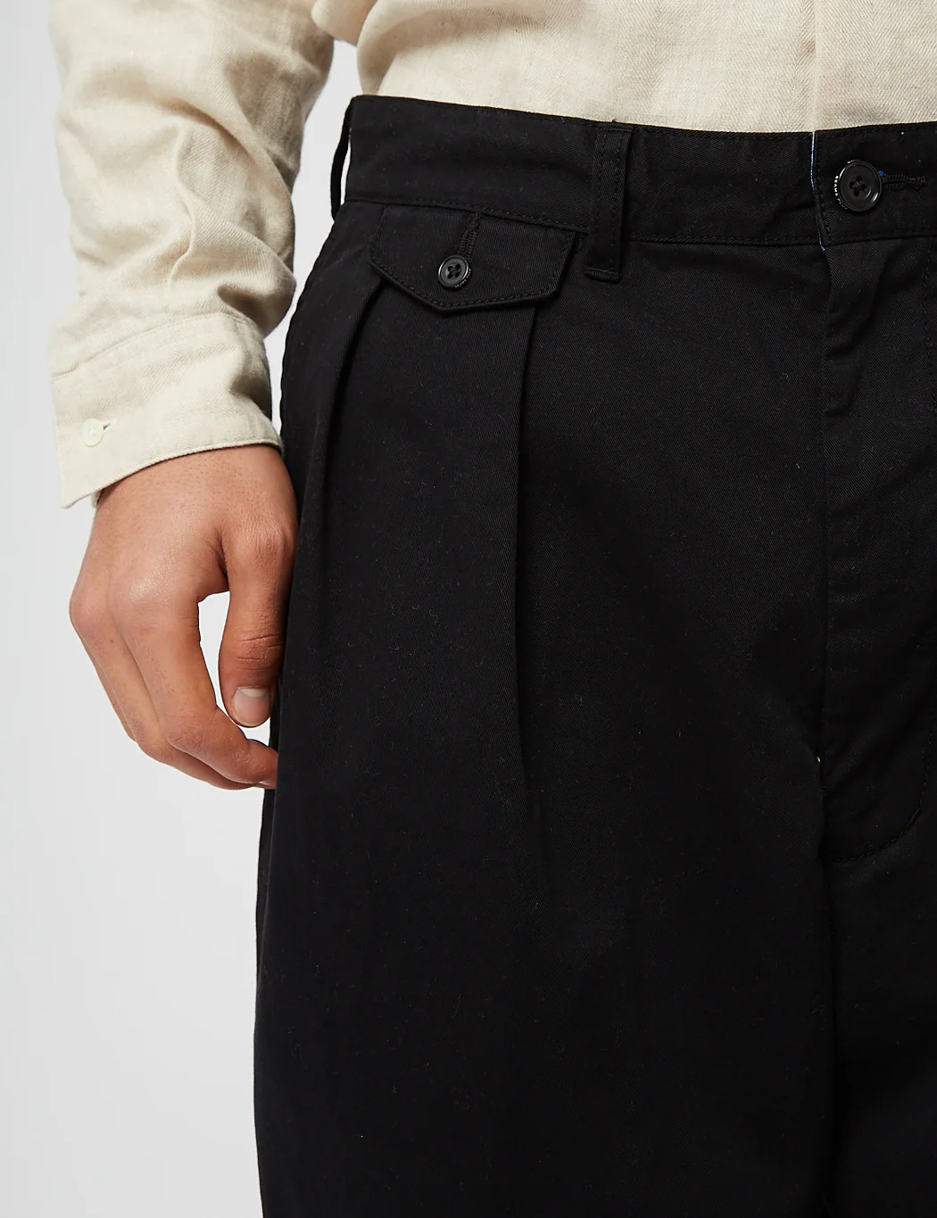 Beams Plus 2 Pleat Twill Trousers - Black - Image 14