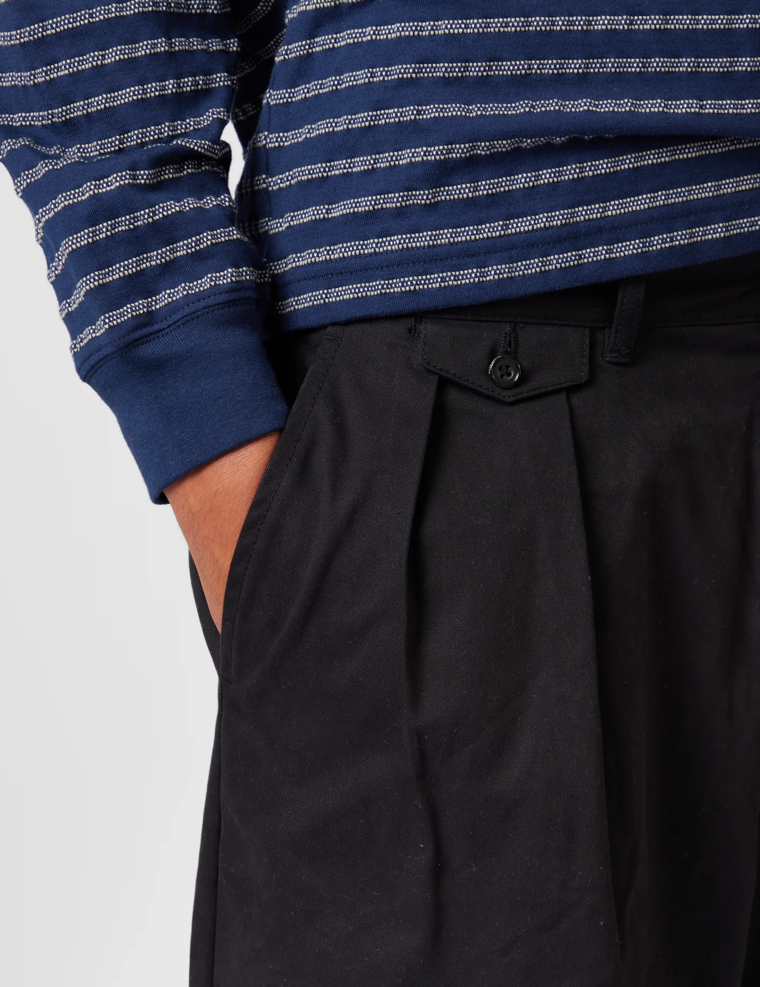 Beams Plus 2 Pleat Twill Trousers - Black - Image 3