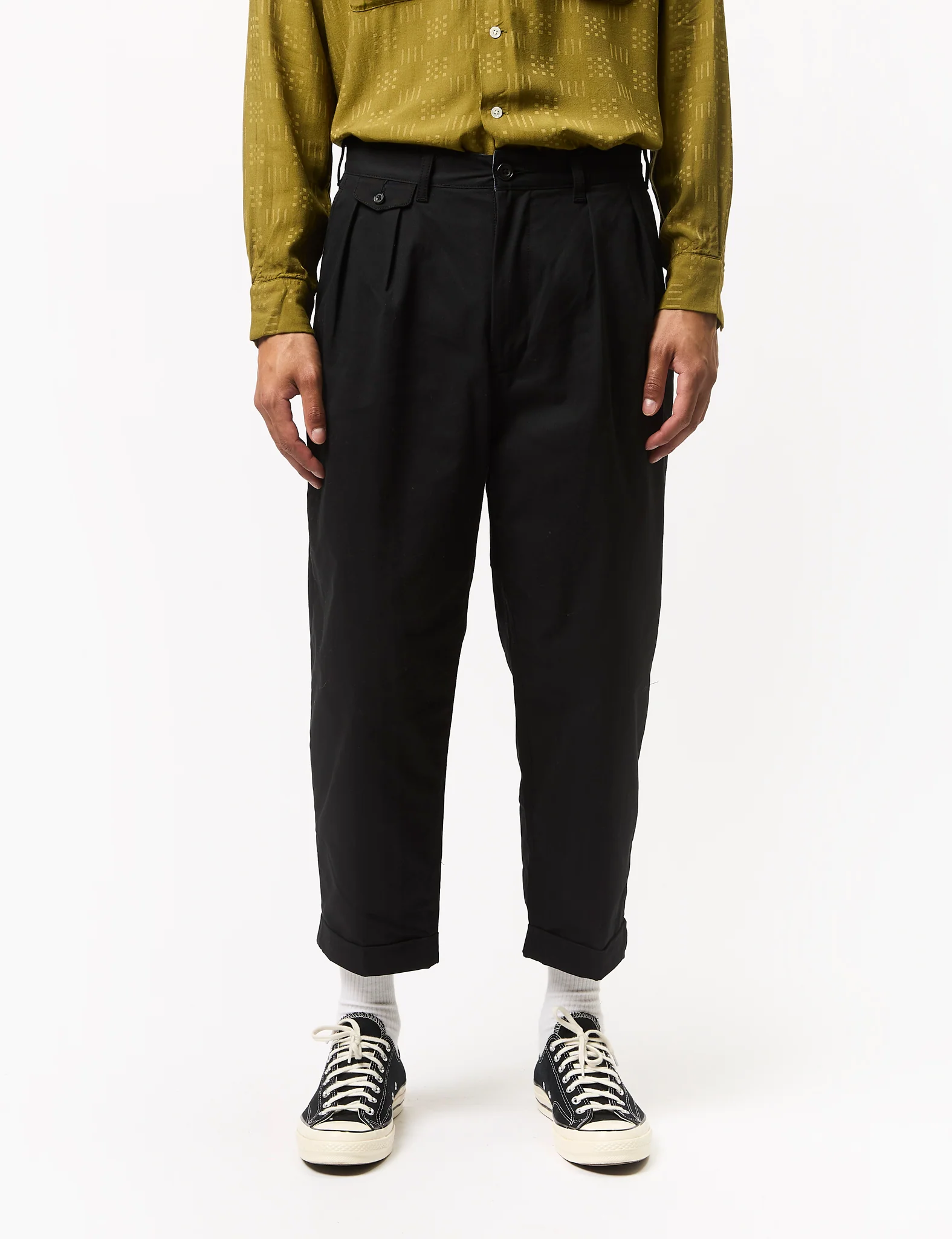 Beams Plus 2 Pleat Twill Trousers - Black - Image 5