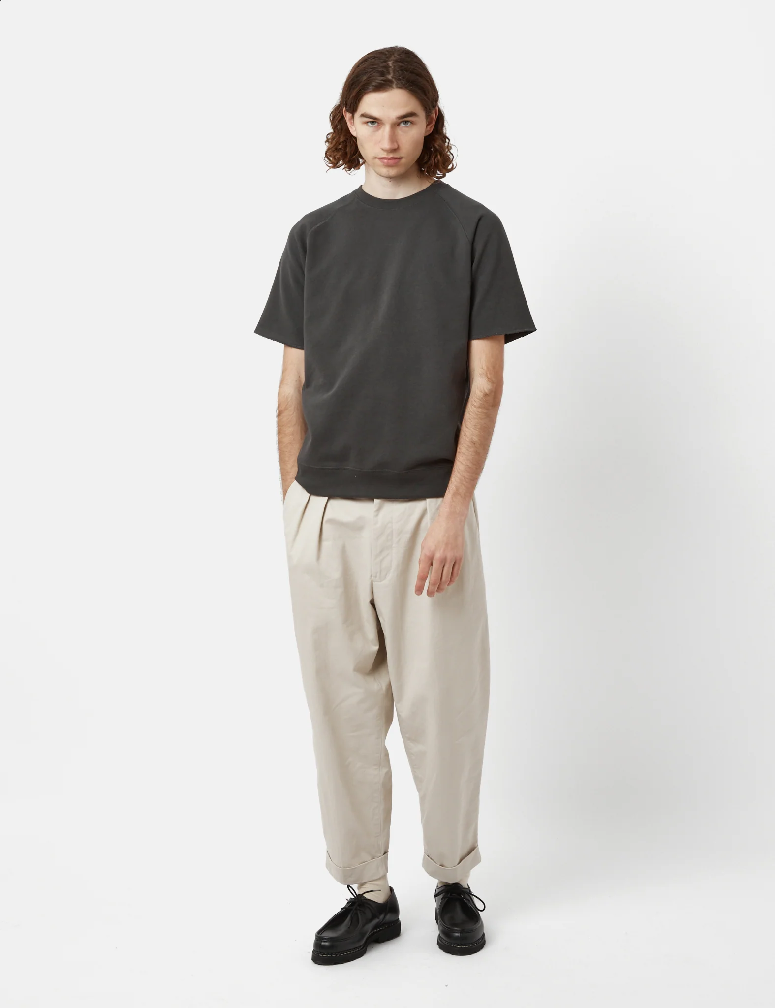Beams Plus 2 Pleat Twill Trousers - Cement Grey - Image 3