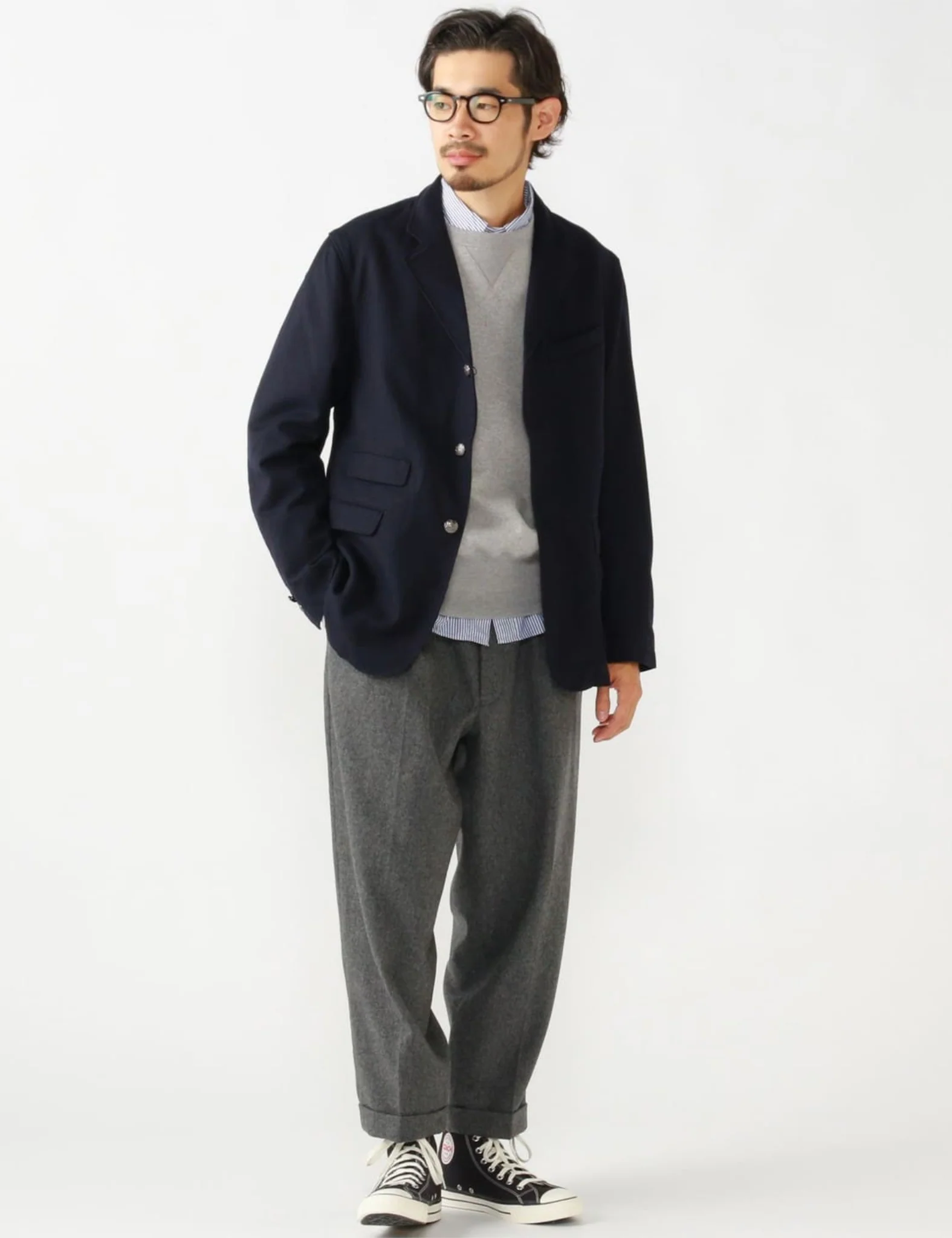 Beams Plus 2 Pleats Tapered Flannel - Grey - Image 2