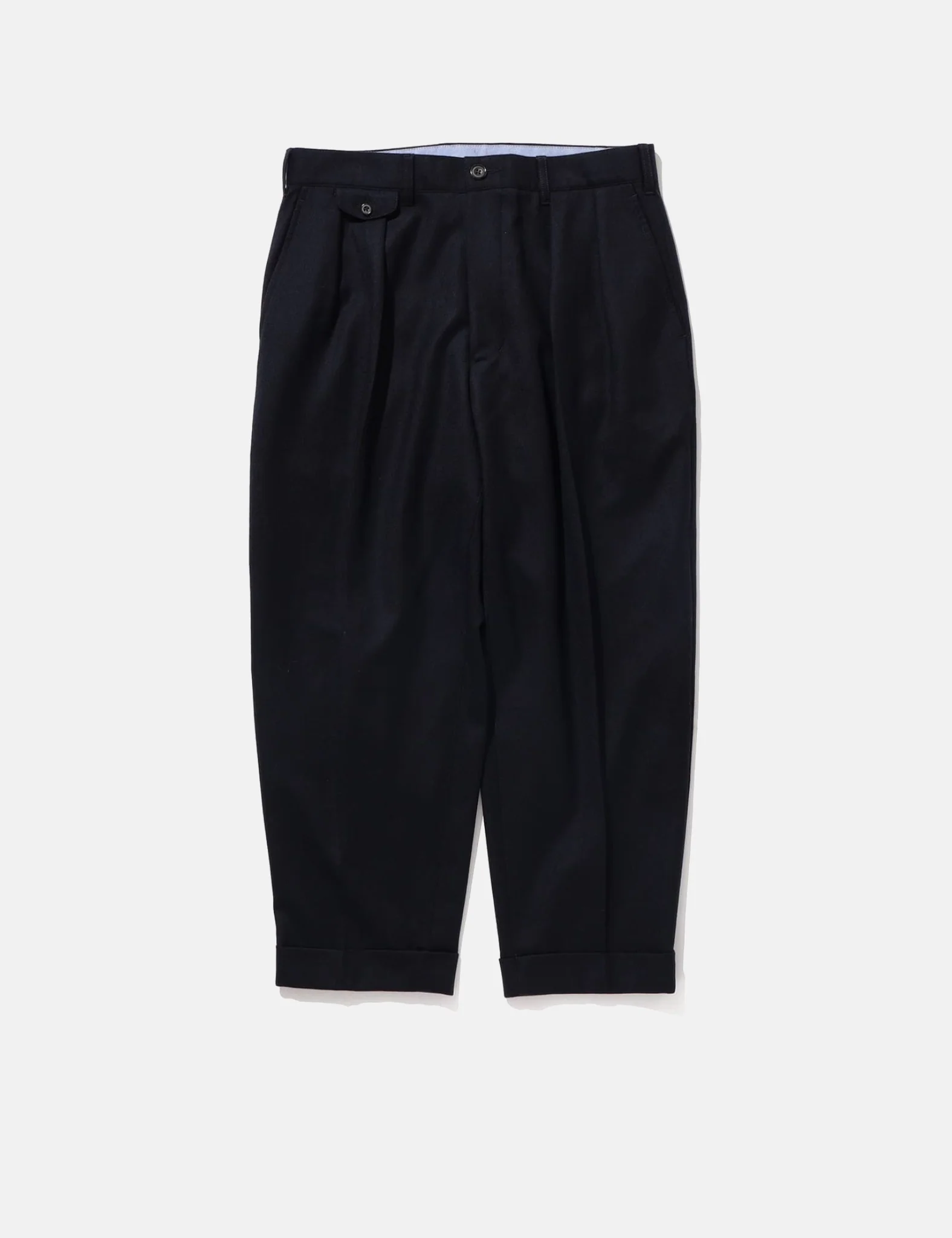 Beams Plus 2 Pleats Tapered Flannel - Navy Blue - Image 4