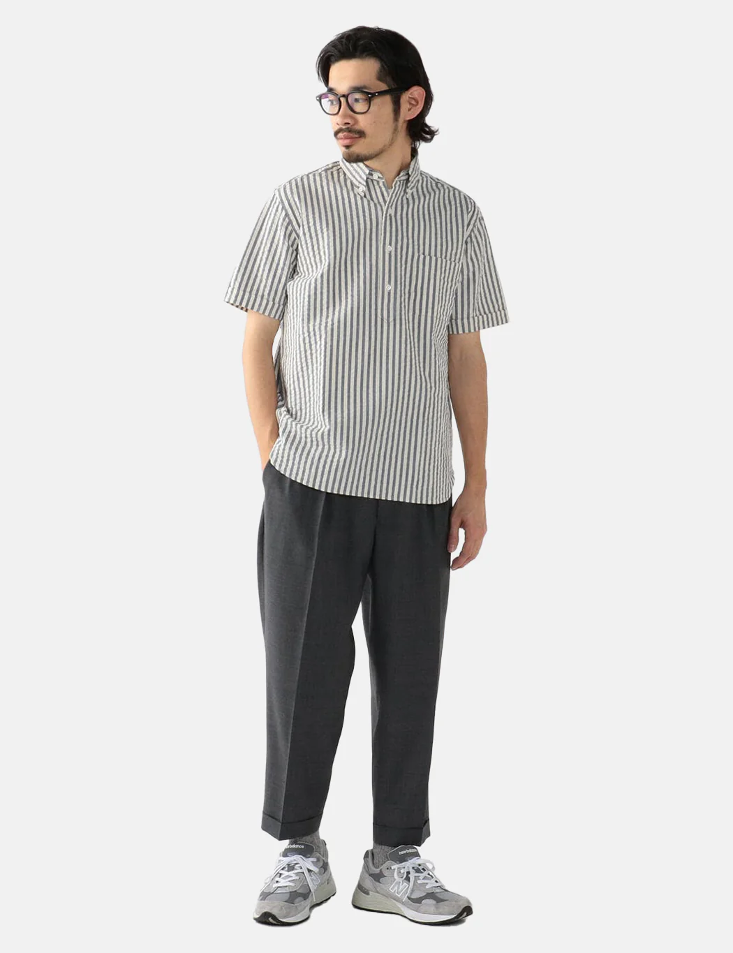 Beams Plus B.D Short Sleeve Pullover Shirt (Seersucker) - Indigo Blue - Image 4