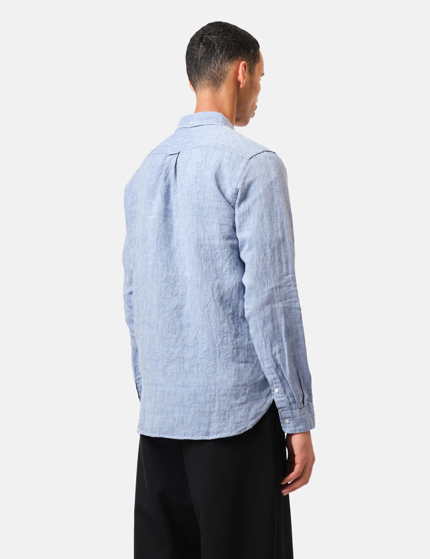 Beams Plus Button Down 1/40 Linen Chambray Shirt - Blue - Image 4