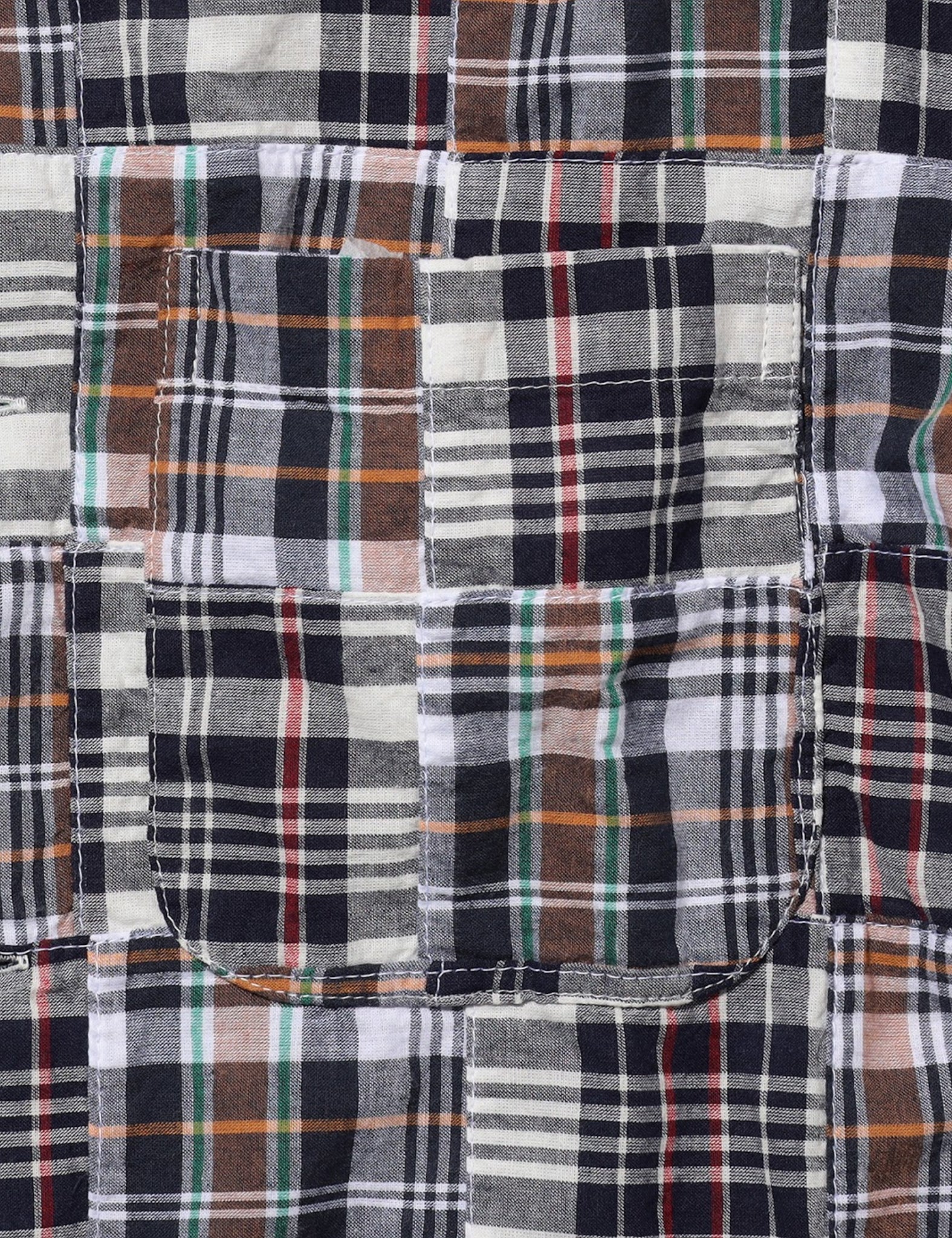 Beams Plus Cabana Boy-SHT Patchwork Madras Shirt - Navy Blue - Image 3