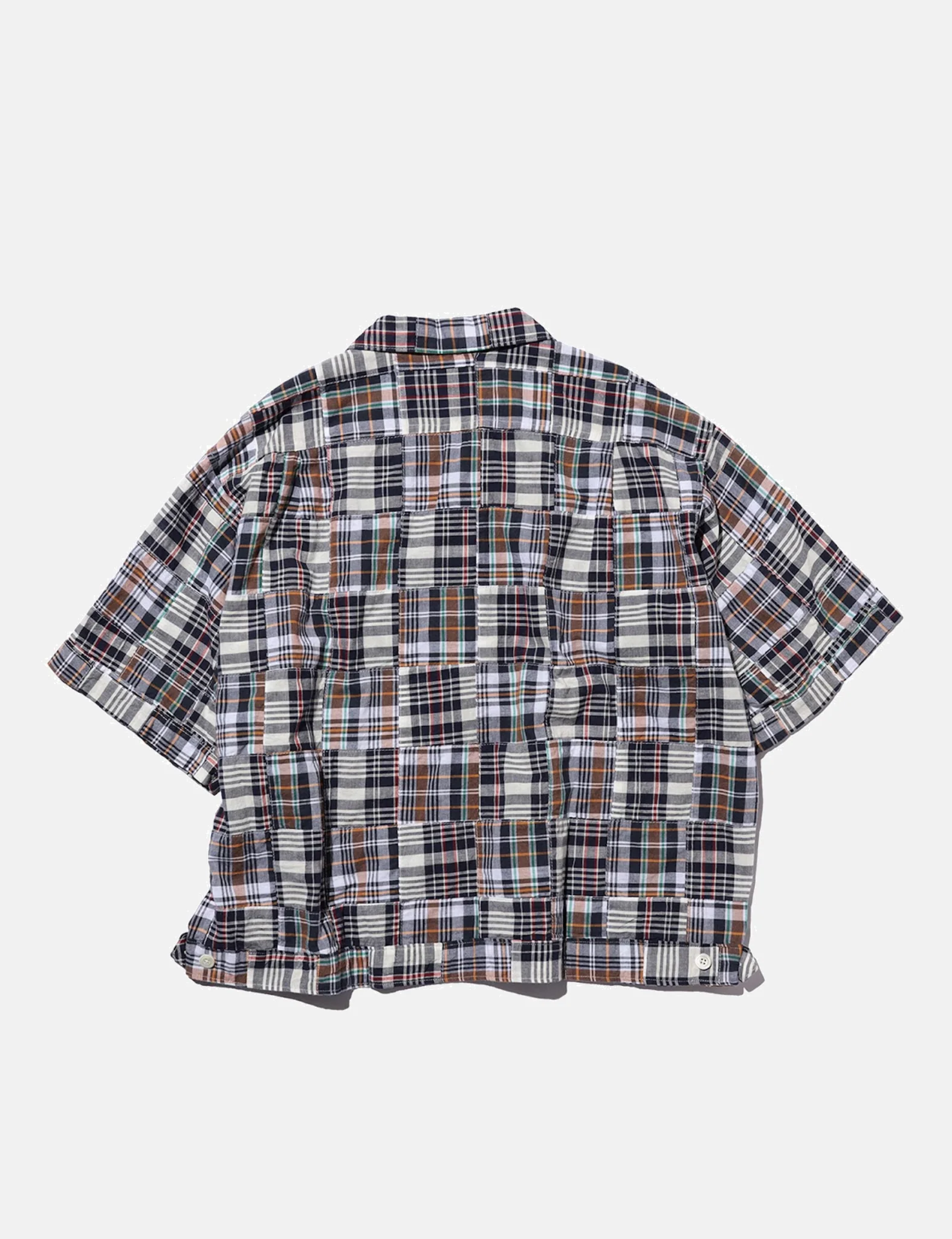 Beams Plus Cabana Boy-SHT Patchwork Madras Shirt - Navy Blue - Image 4