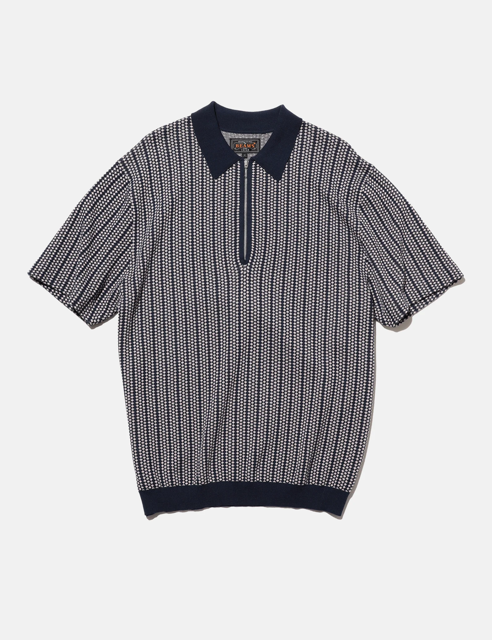 Beams Plus Half Zip Knit Polo - Navy Blue