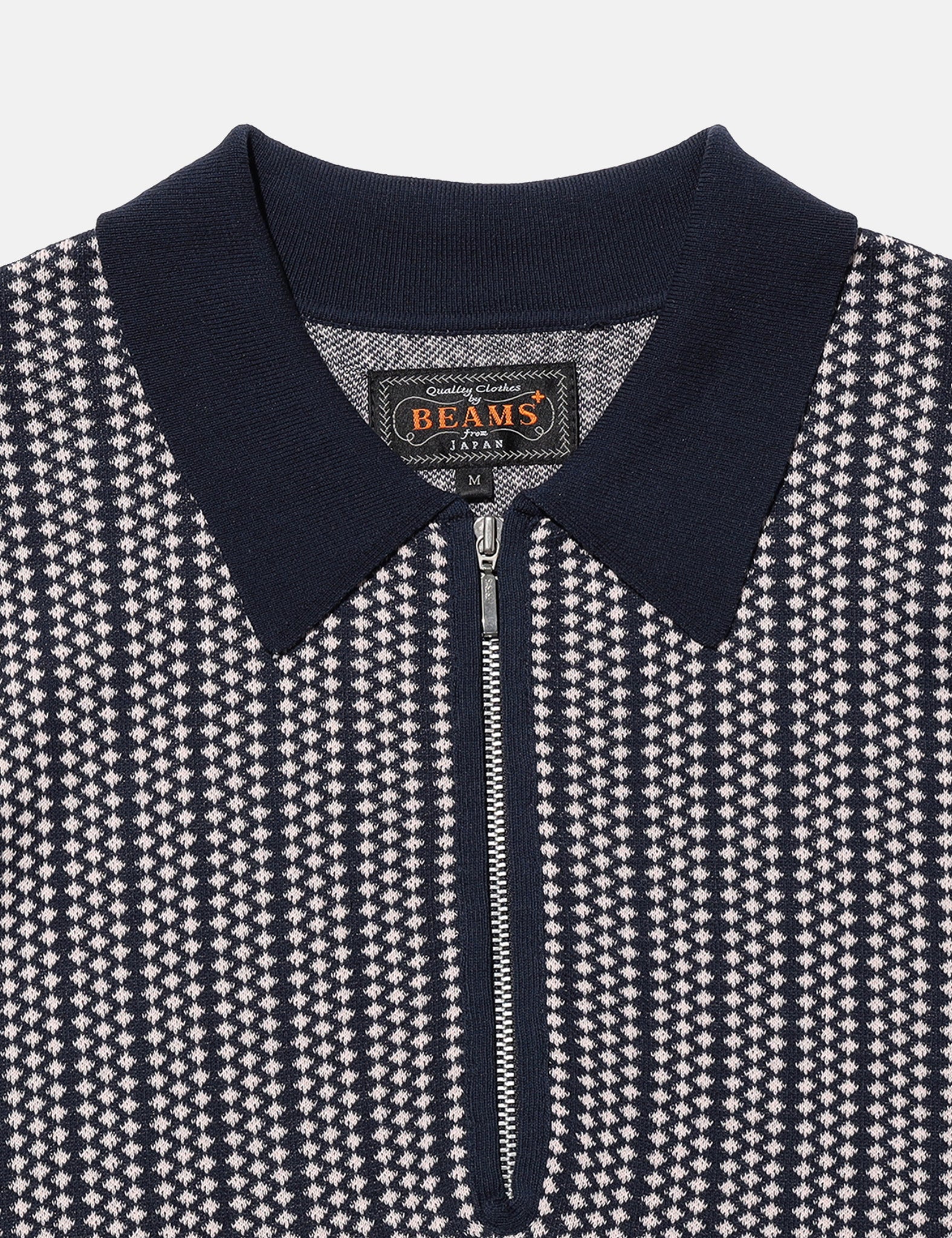 Beams Plus Half Zip Knit Polo - Navy Blue - Image 2