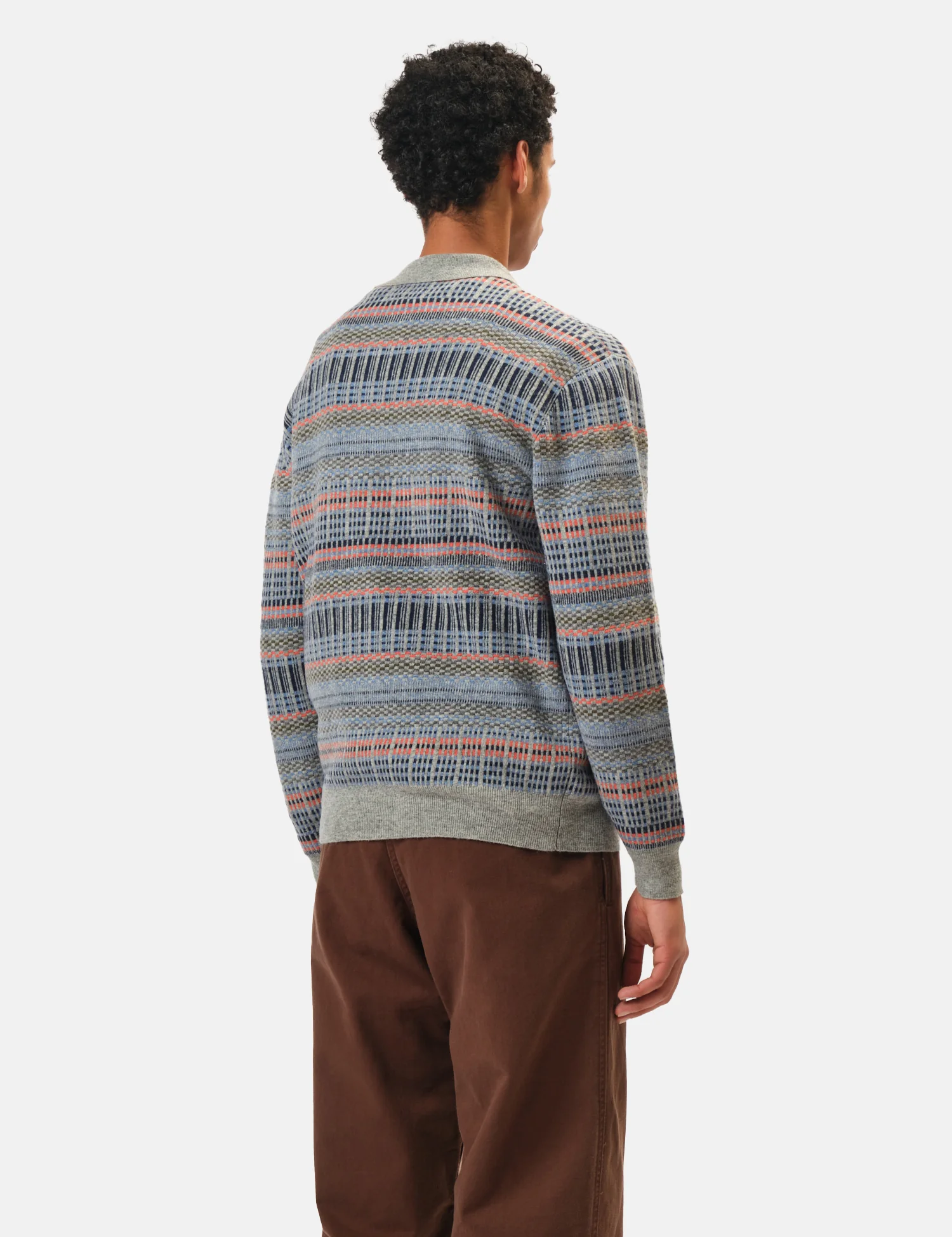 Beams Plus Half Zip Knitted Jacquard Polo - Grey - Image 5