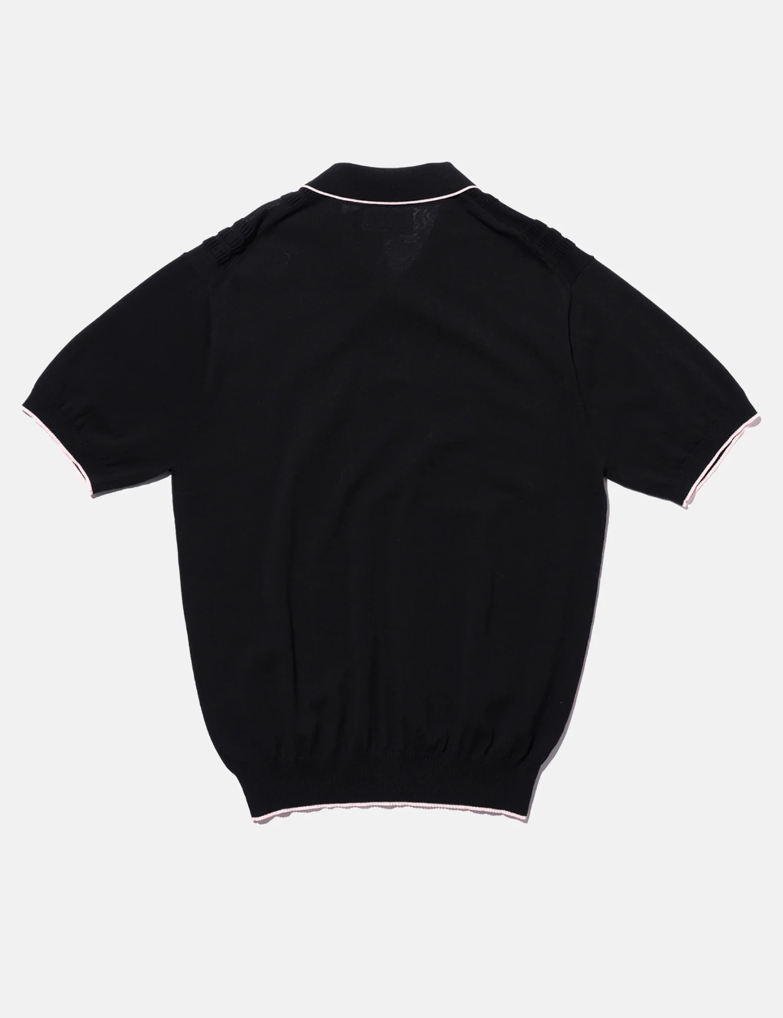 Beams Plus Knit Polo (Jacquard Raised Pattern) - Black - Image 3