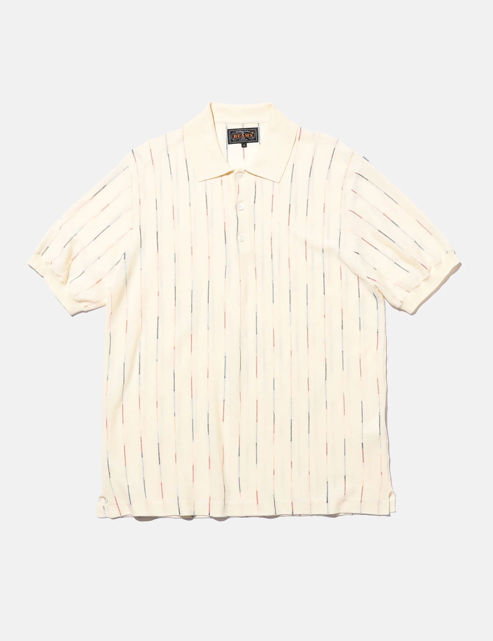 Beams Plus Knit Polo (Kasuri Stripe) - White