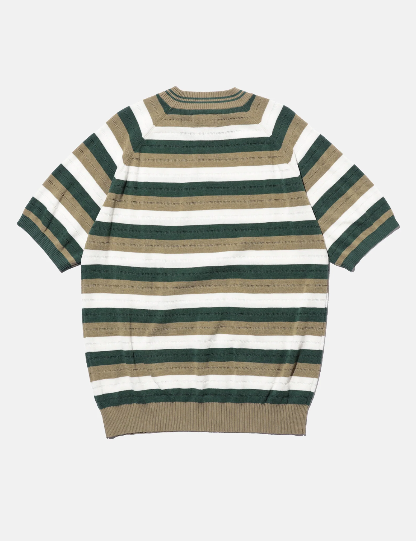 Beams Plus Knit Stripe T-Shirt - Olive Green - Image 3