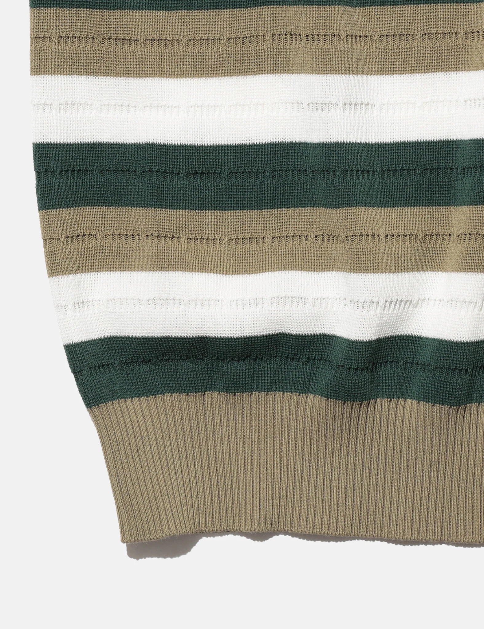 Beams Plus Knit Stripe T-Shirt - Olive Green - Image 4