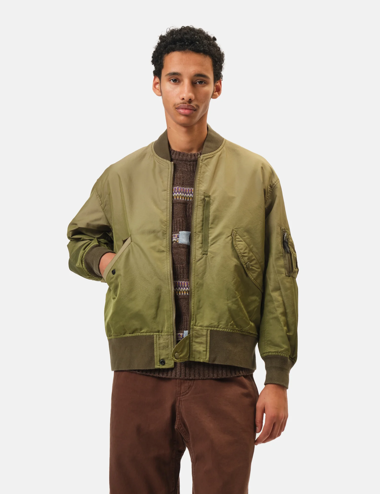 Beams Plus MIL Flight Jacket Iridescent Twill - Olive Green - Image 4