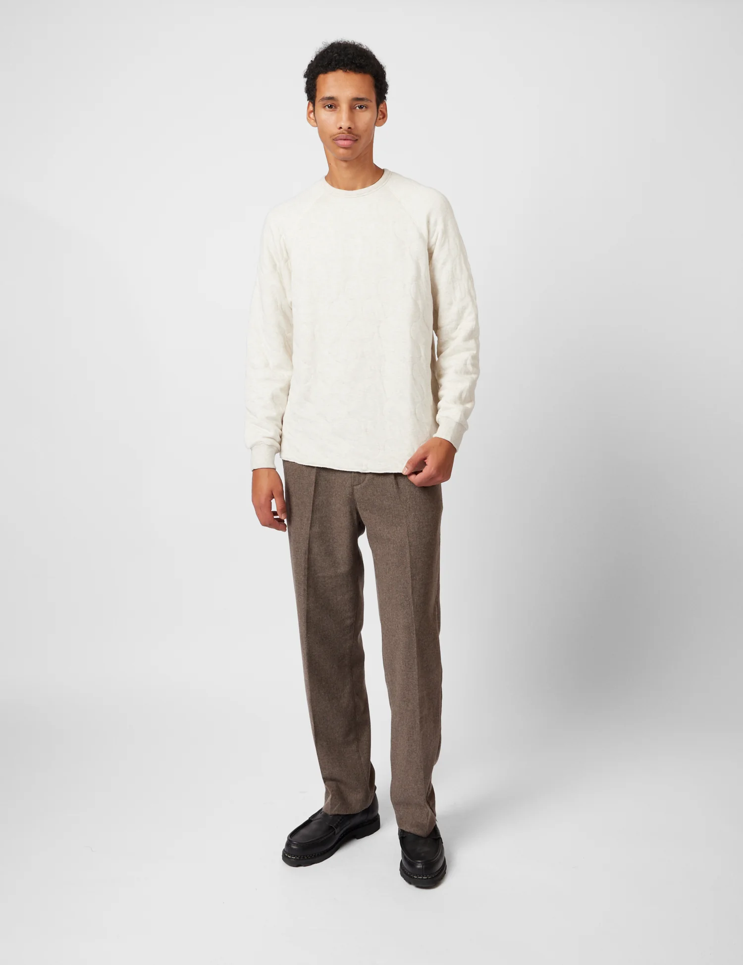 Beams Plus MIL Quilt Crew Sweatshirt - Oatmeal - Image 3