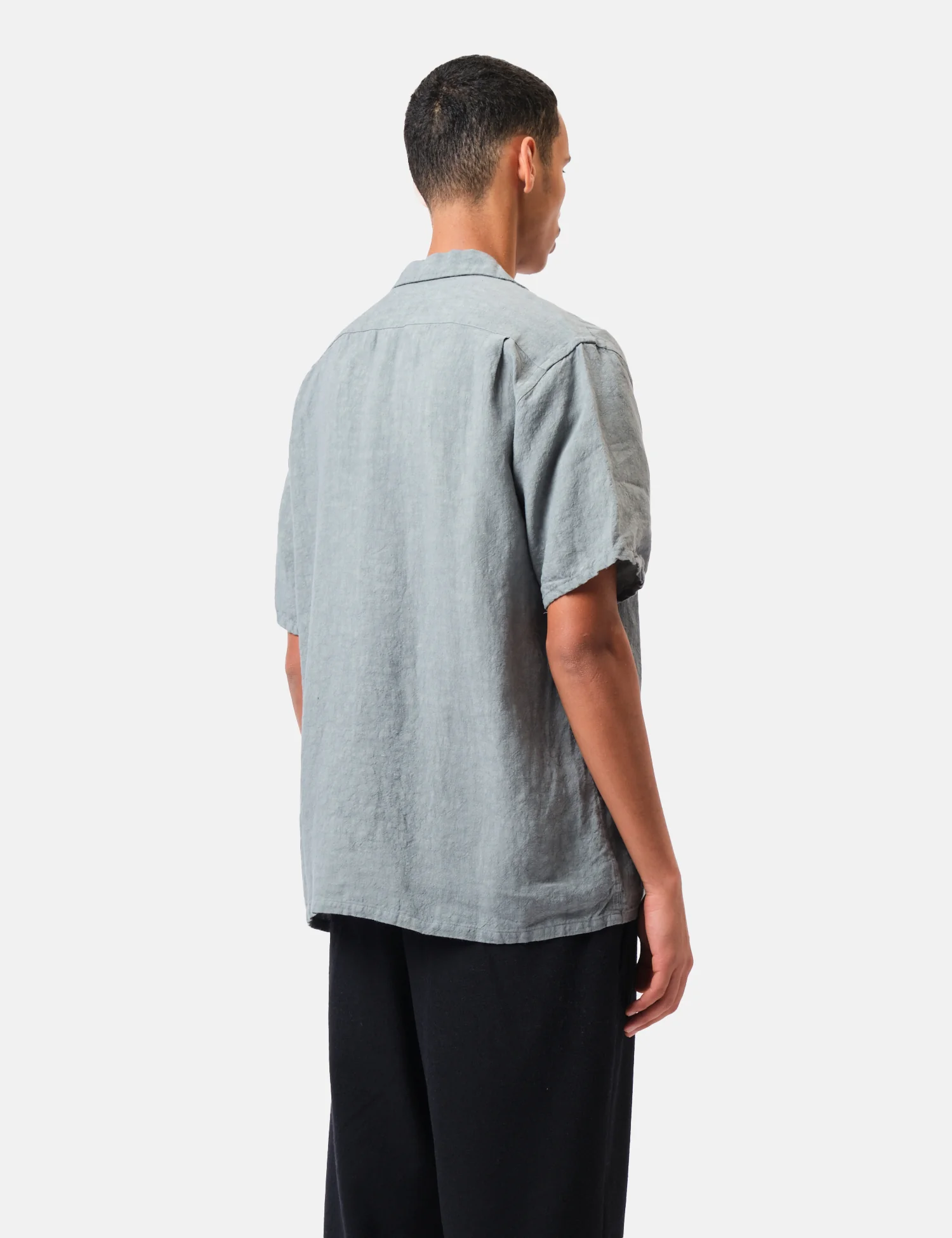Beams Plus Open Collar 1/40 Linen Shirt - Sax Blue - Image 4