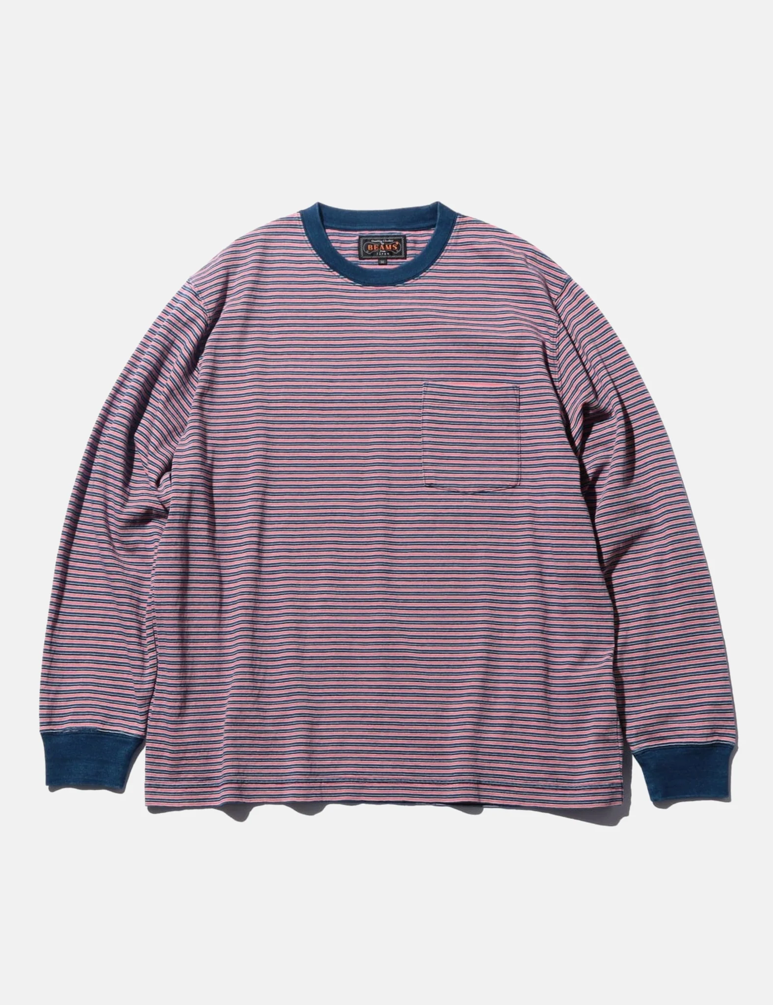 Beams Plus Pocket T-Shirt (Indigo Stripe) - Red