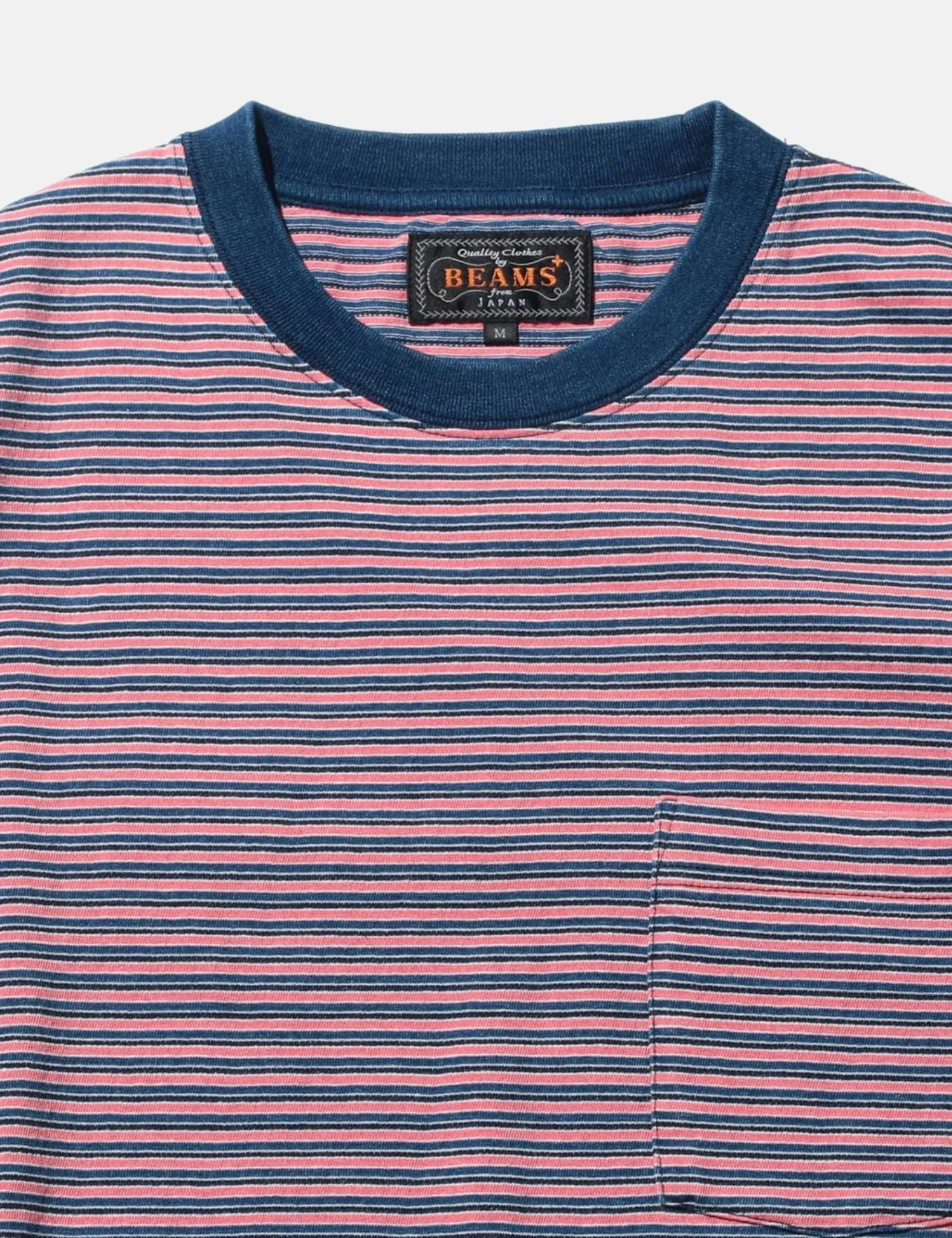 Beams Plus Pocket T-Shirt (Indigo Stripe) - Red - Image 3