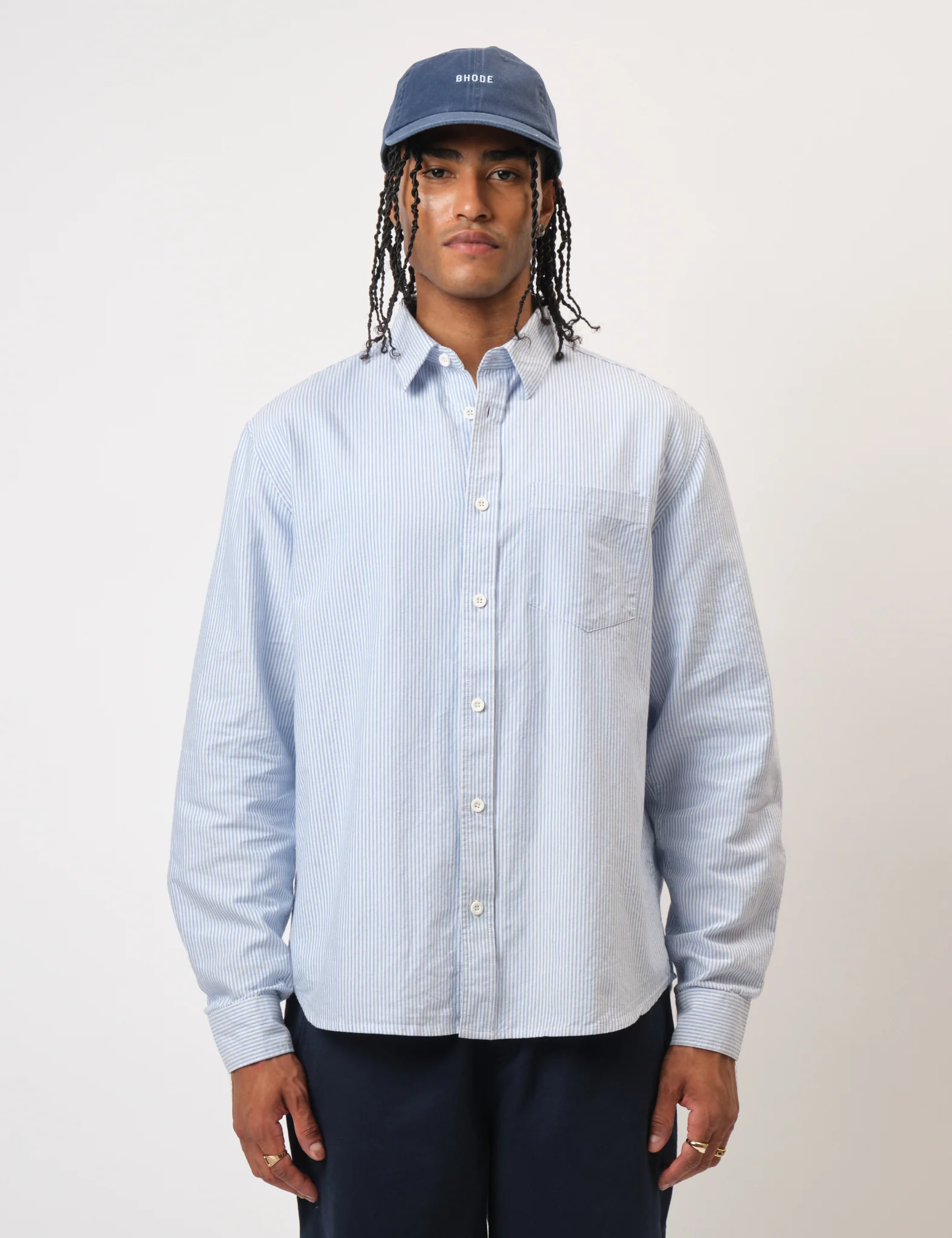 Bhode Box Oxford Shirt - White/Blue - Image 10
