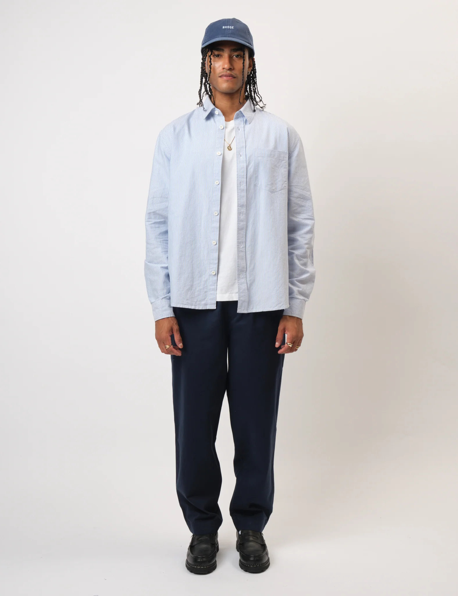 Bhode Box Oxford Shirt - White/Blue - Image 11