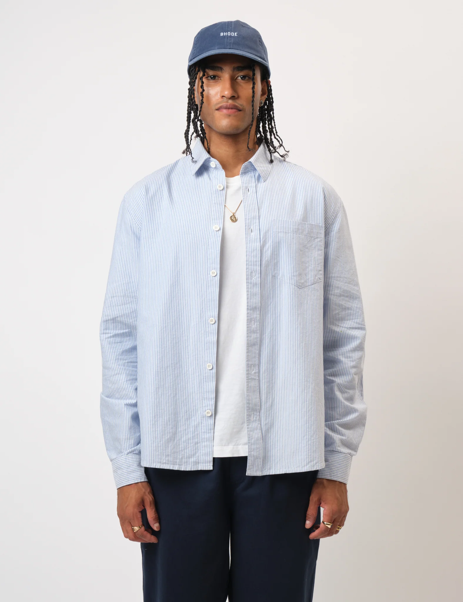 Bhode Box Oxford Shirt - White/Blue - Image 7