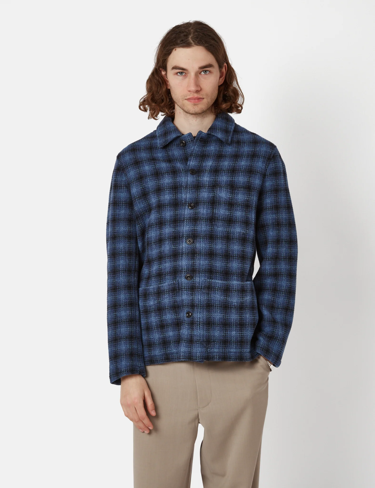 Bhode Chore 3D Check Jacket (Wool) - Blue - Image 3