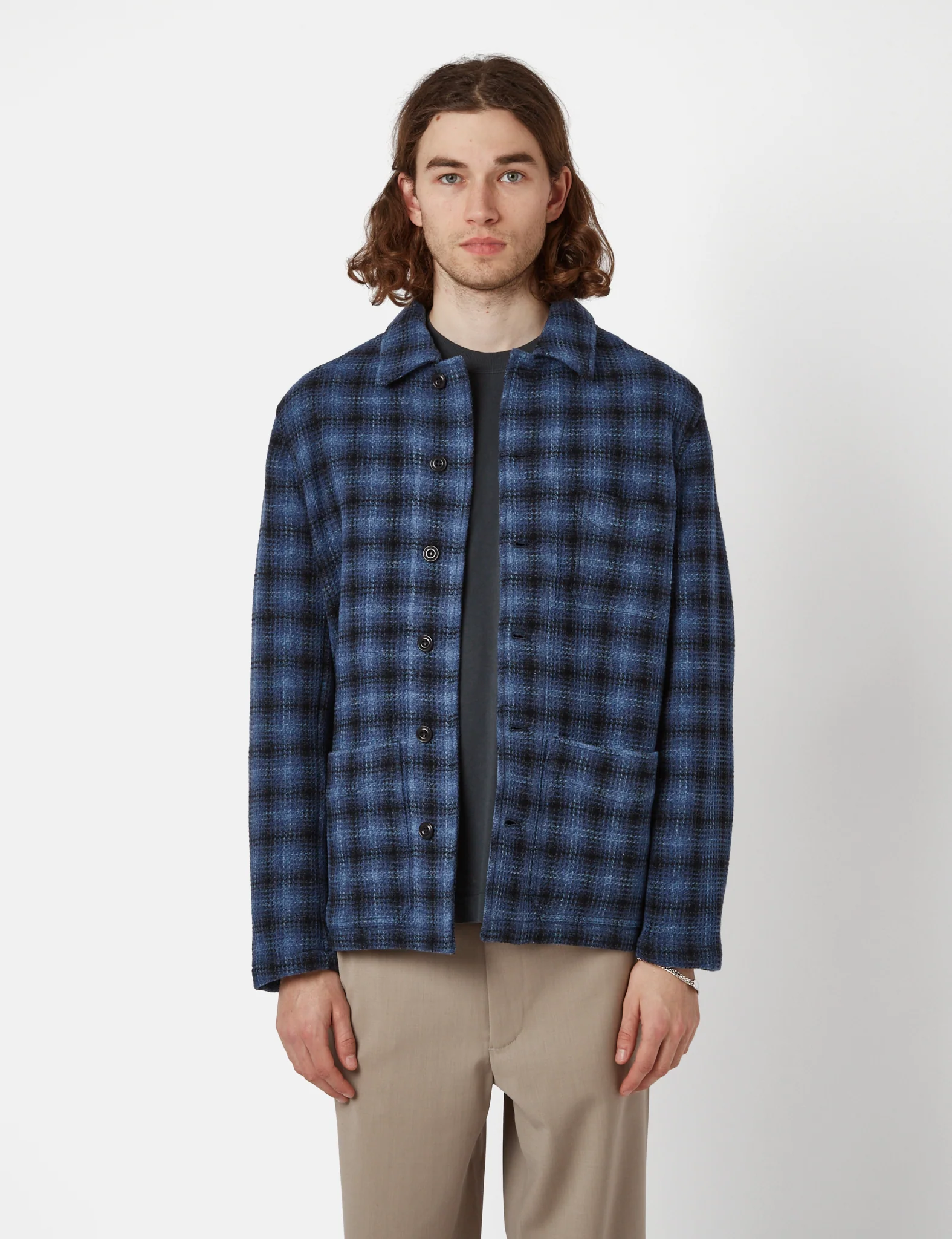 Bhode Chore 3D Check Jacket (Wool) - Blue - Image 5