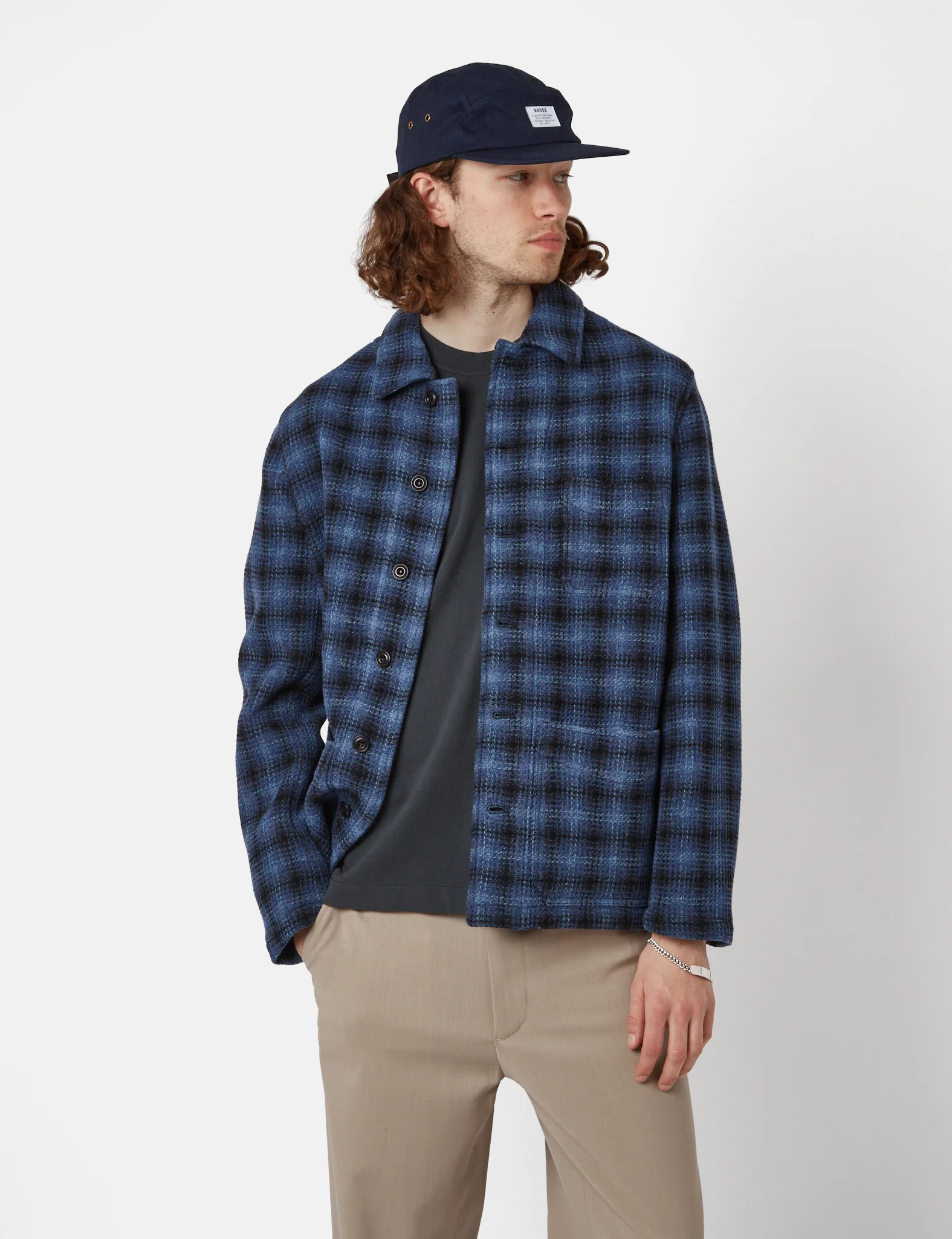 Bhode Chore 3D Check Jacket (Wool) - Blue - Image 6