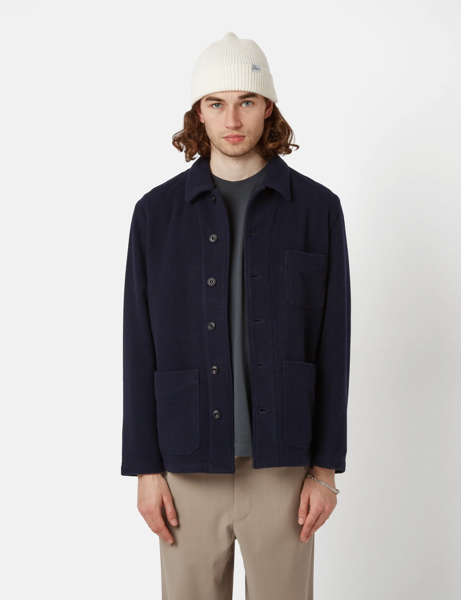 Bhode Chore Jacket (Wool) - Navy Blue - Image 3