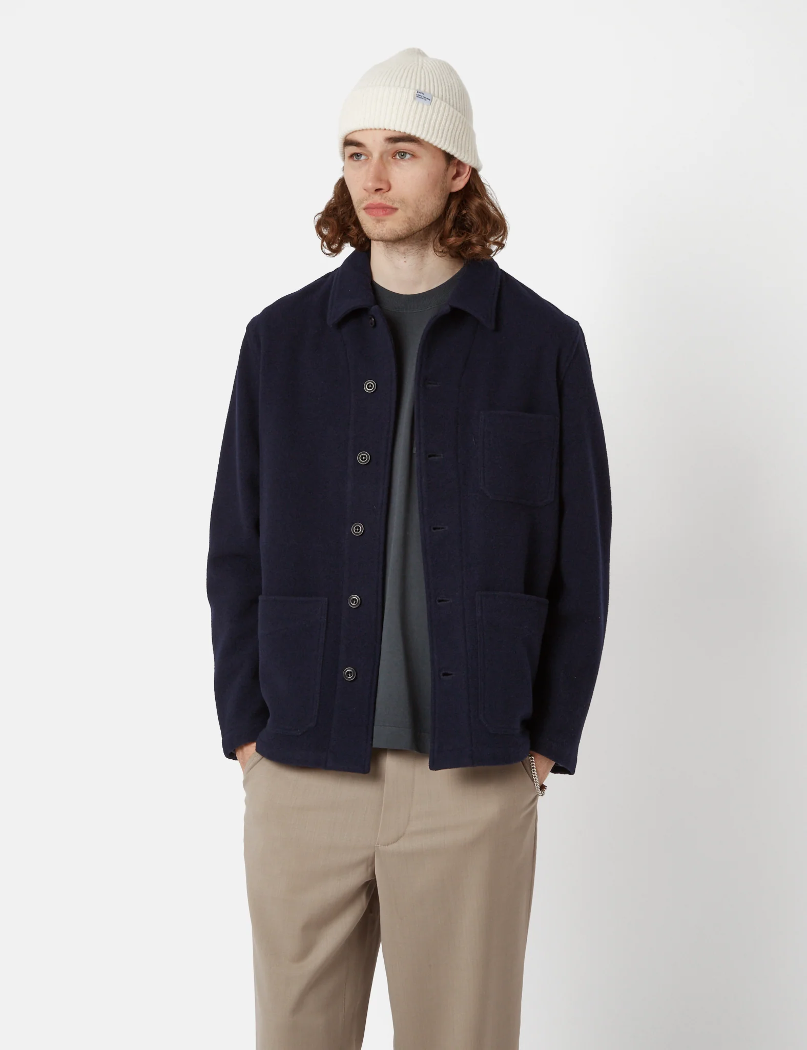 Bhode Chore Jacket (Wool) - Navy Blue - Image 5