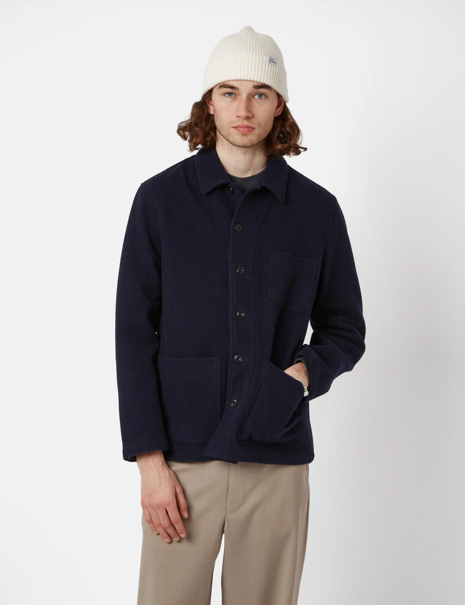 Bhode Chore Jacket (Wool) - Navy Blue - Image 7