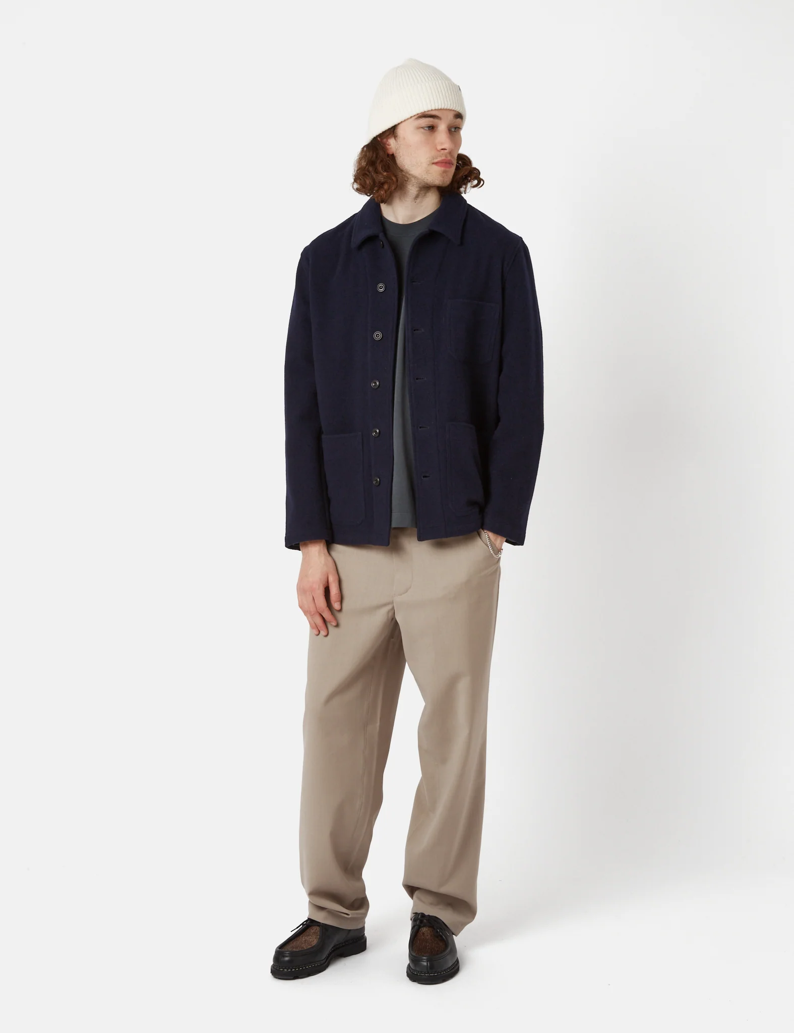 Bhode Chore Jacket (Wool) - Navy Blue - Image 8
