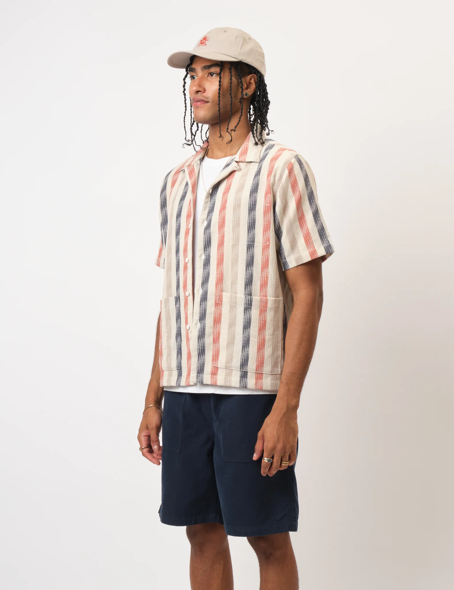 Bhode Cuban Stripe Short Sleeve Shirt - Stone - Image 6