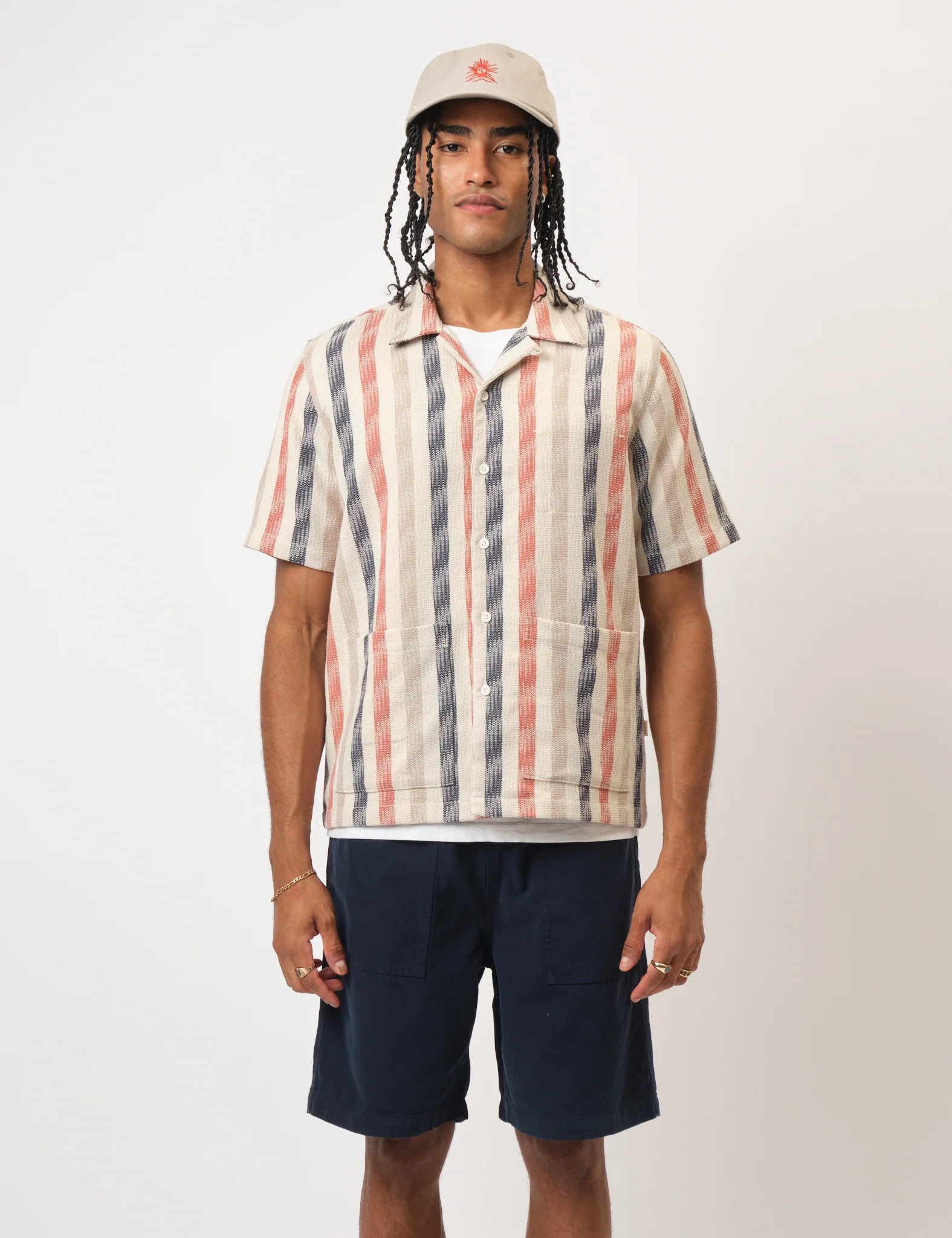 Bhode Cuban Stripe Short Sleeve Shirt - Stone - Image 8
