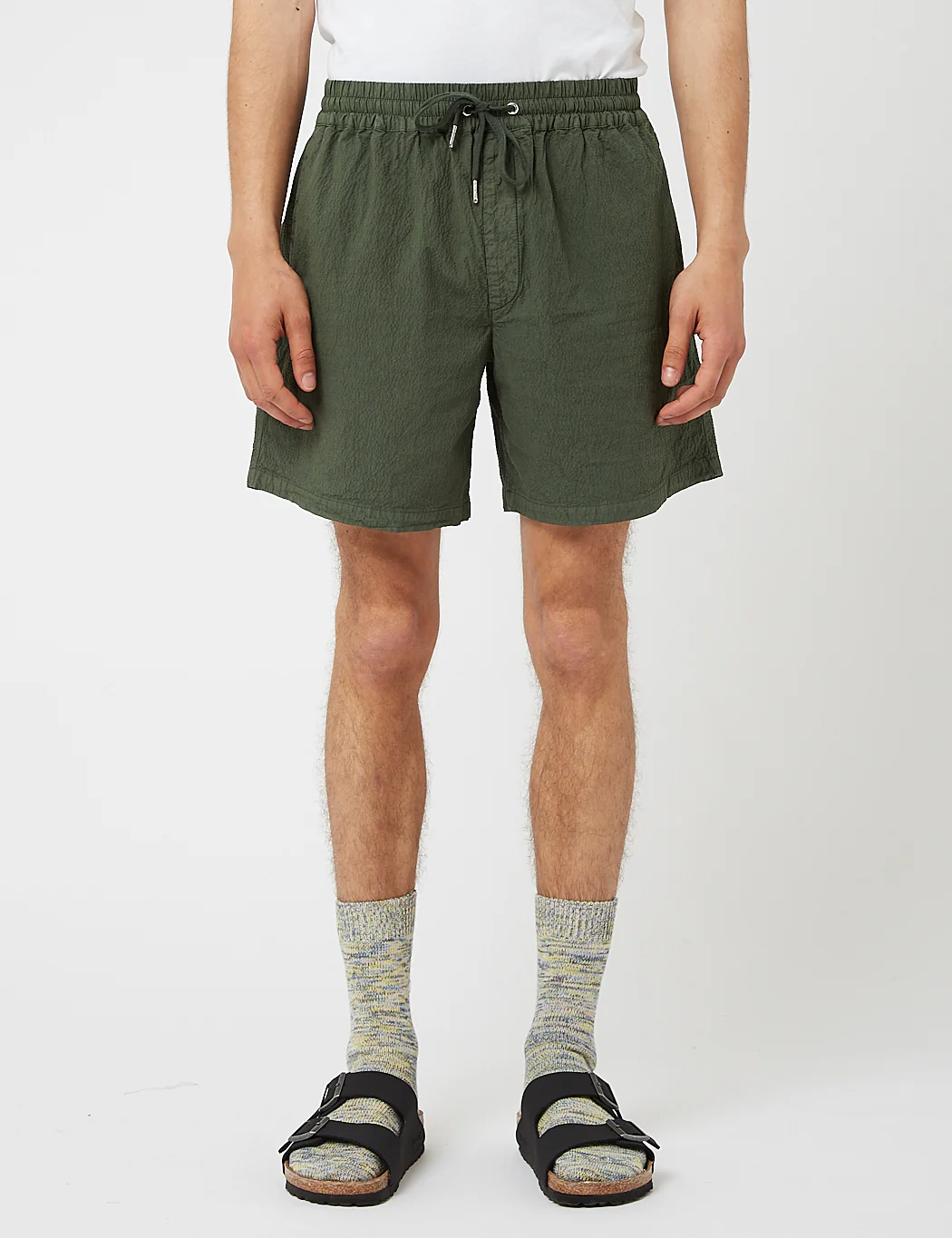 Bhode Drawstring Shorts (Seersucker) - Bottle Green - Image 5