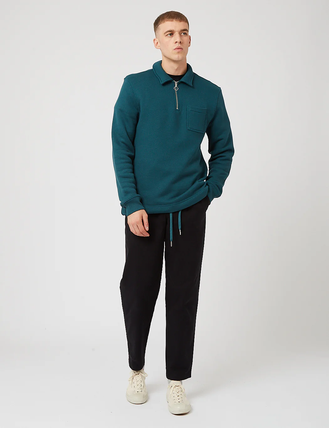 Bhode Everyday Half-Zip Collar Sweatshirt (Loopback) - Deep Teal Green - Image 3