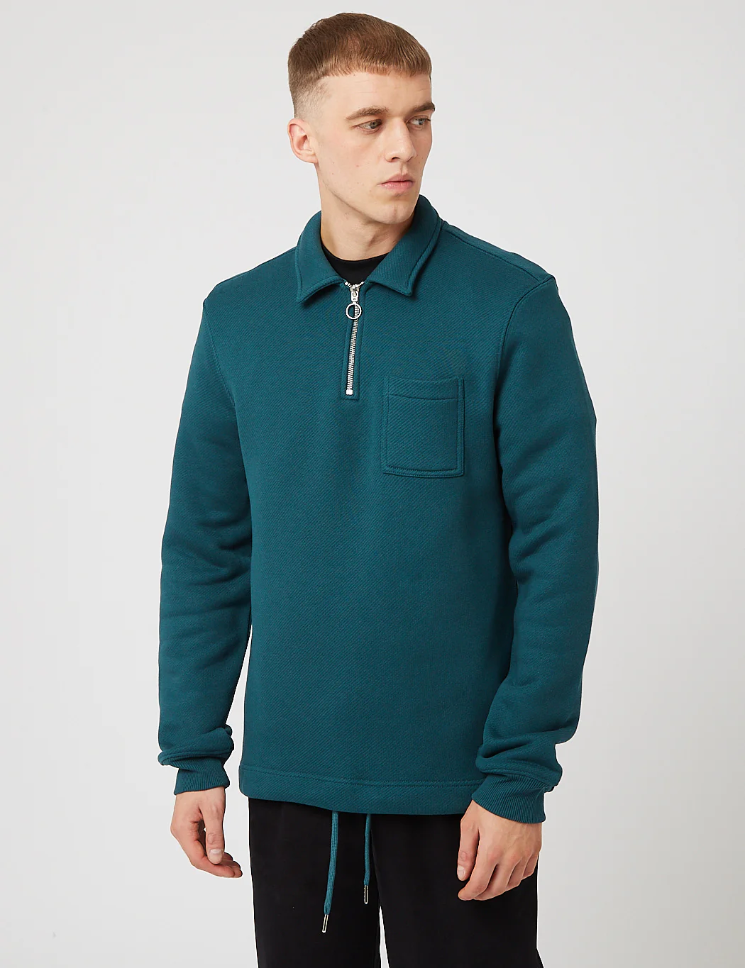 Bhode Everyday Half-Zip Collar Sweatshirt (Loopback) - Deep Teal Green - Image 4