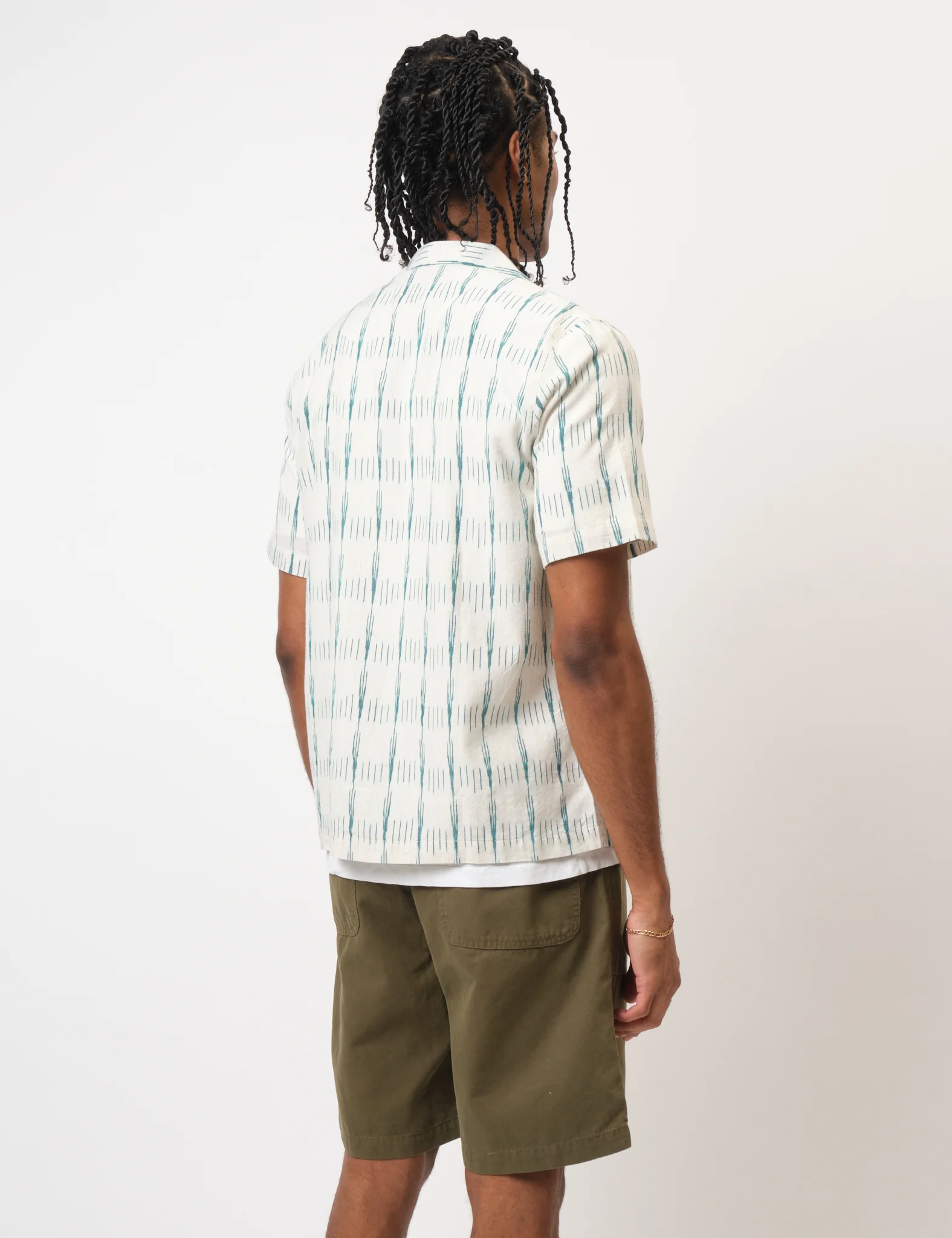 Bhode Ikat Short Sleeve Shirt (Hand Loom) - Ecru/Green - Image 3