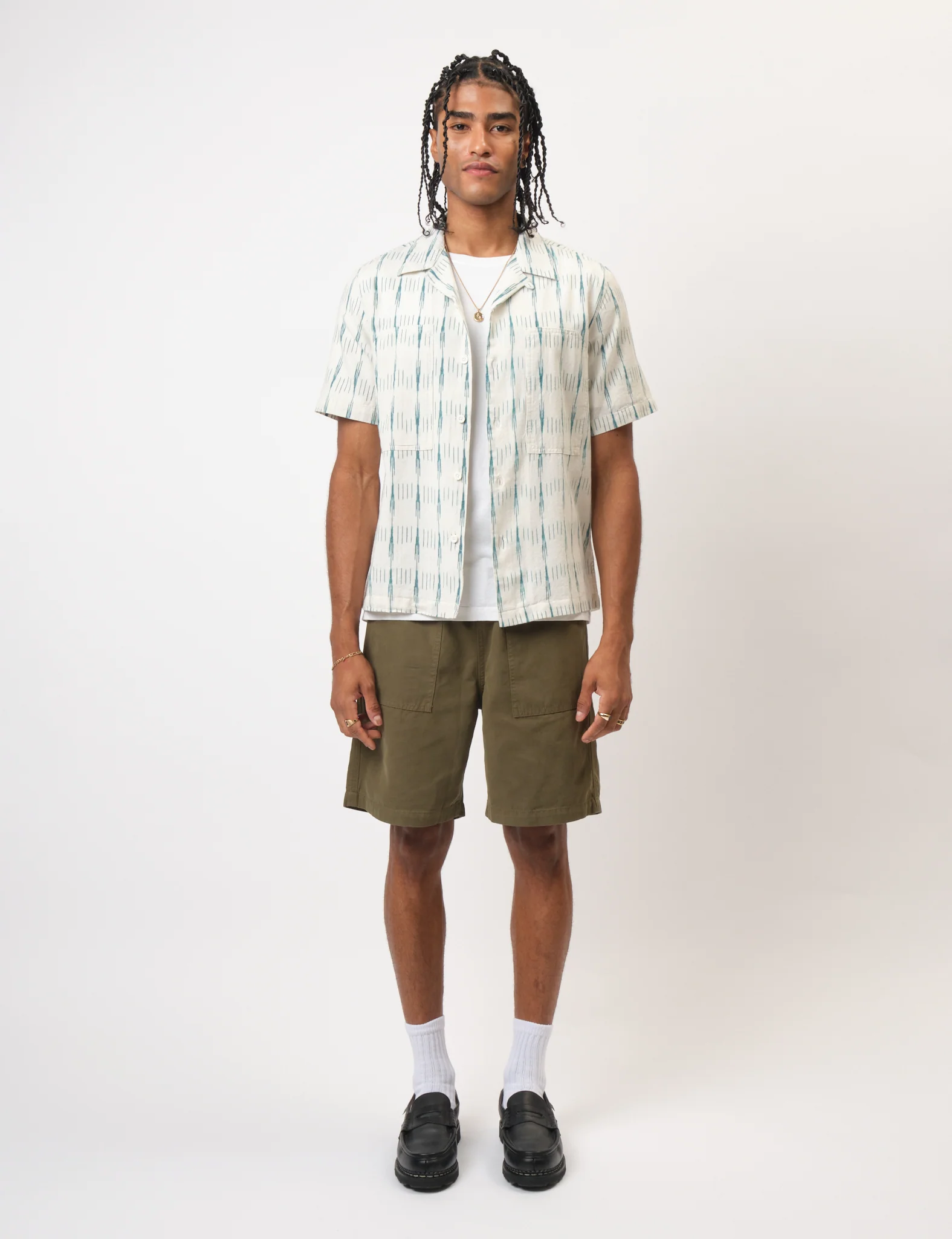 Bhode Ikat Short Sleeve Shirt (Hand Loom) - Ecru/Green - Image 7
