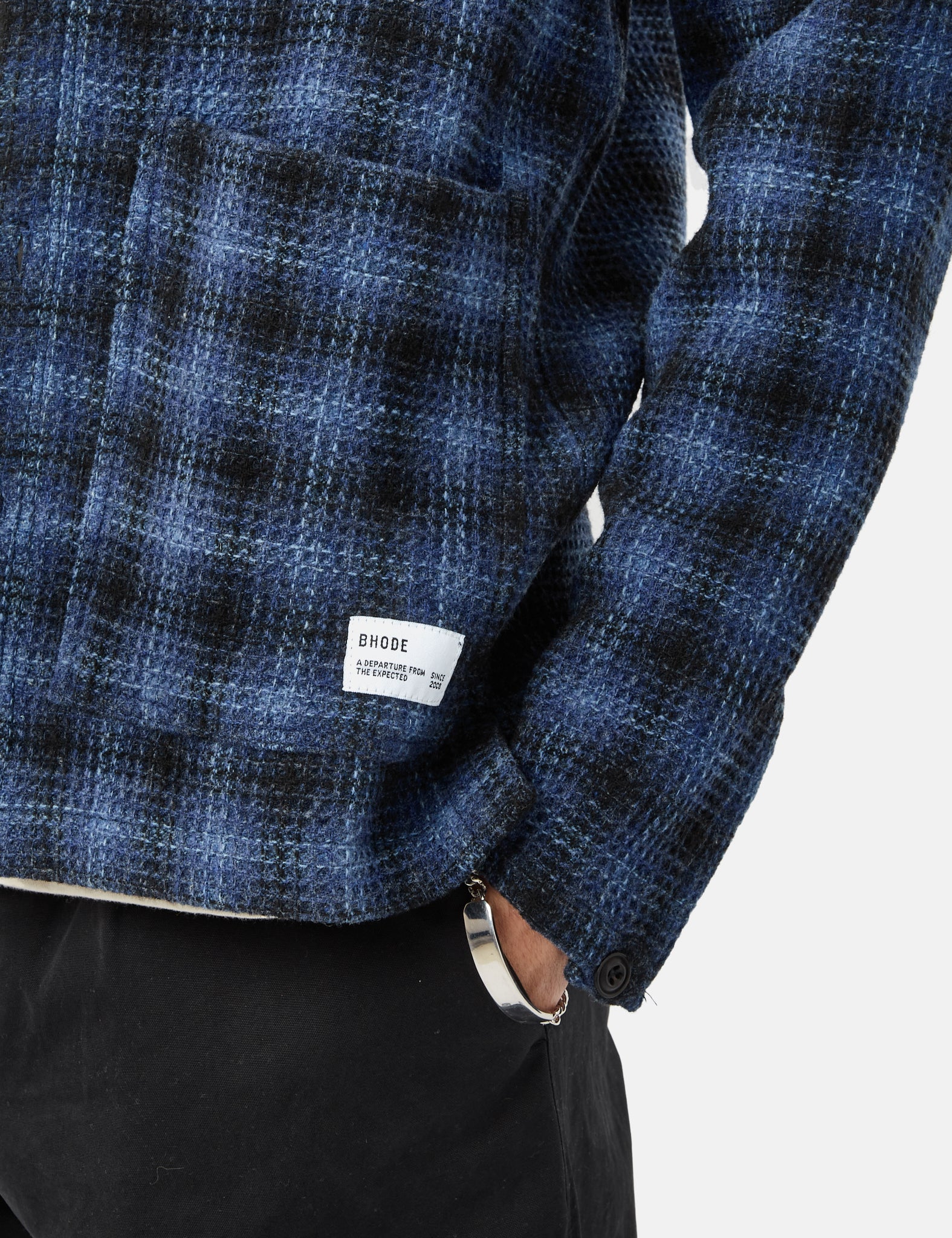 Bhode Japan Cardigan (3D Check) - Navy Blue - Image 2