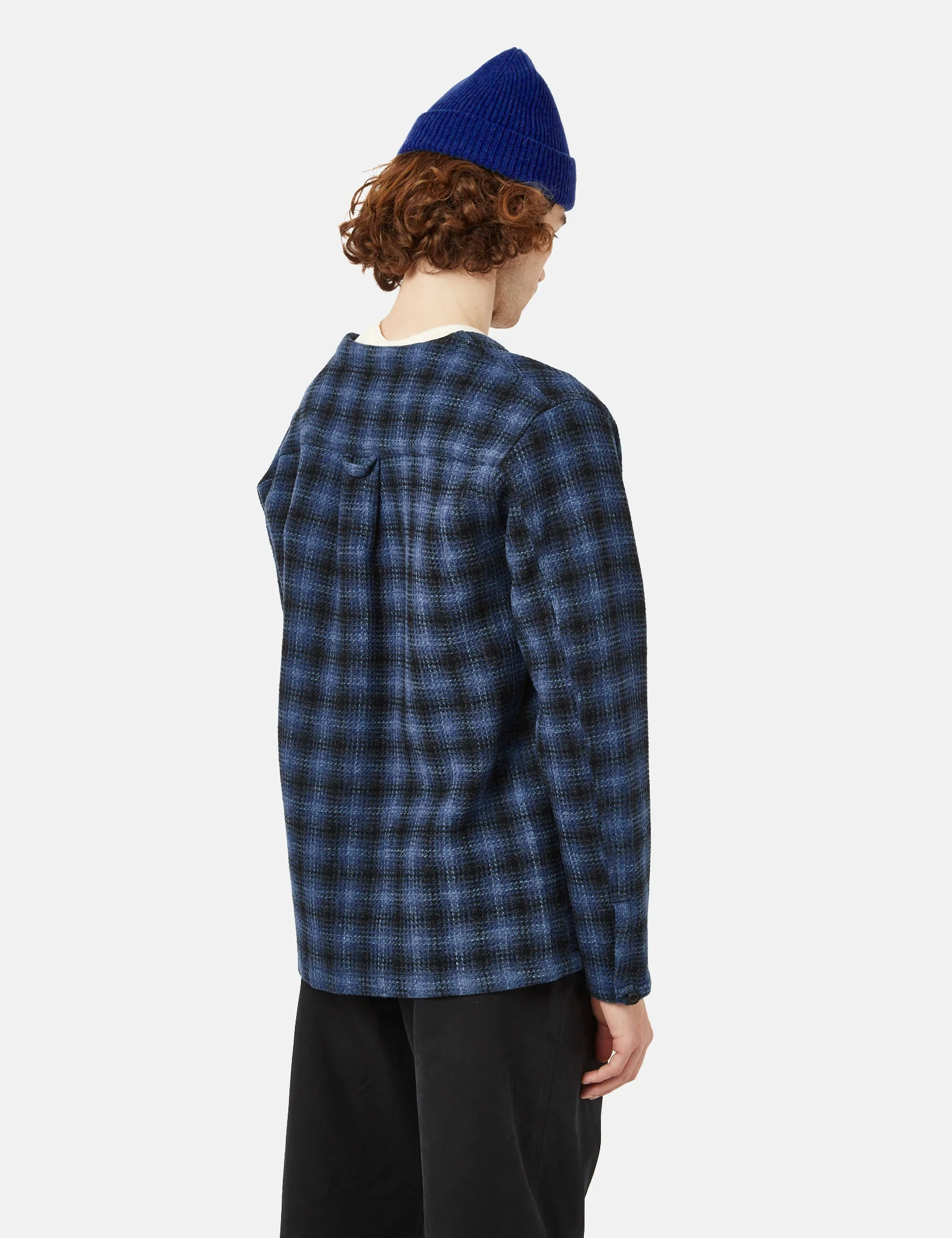 Bhode Japan Cardigan (3D Check) - Navy Blue - Image 5