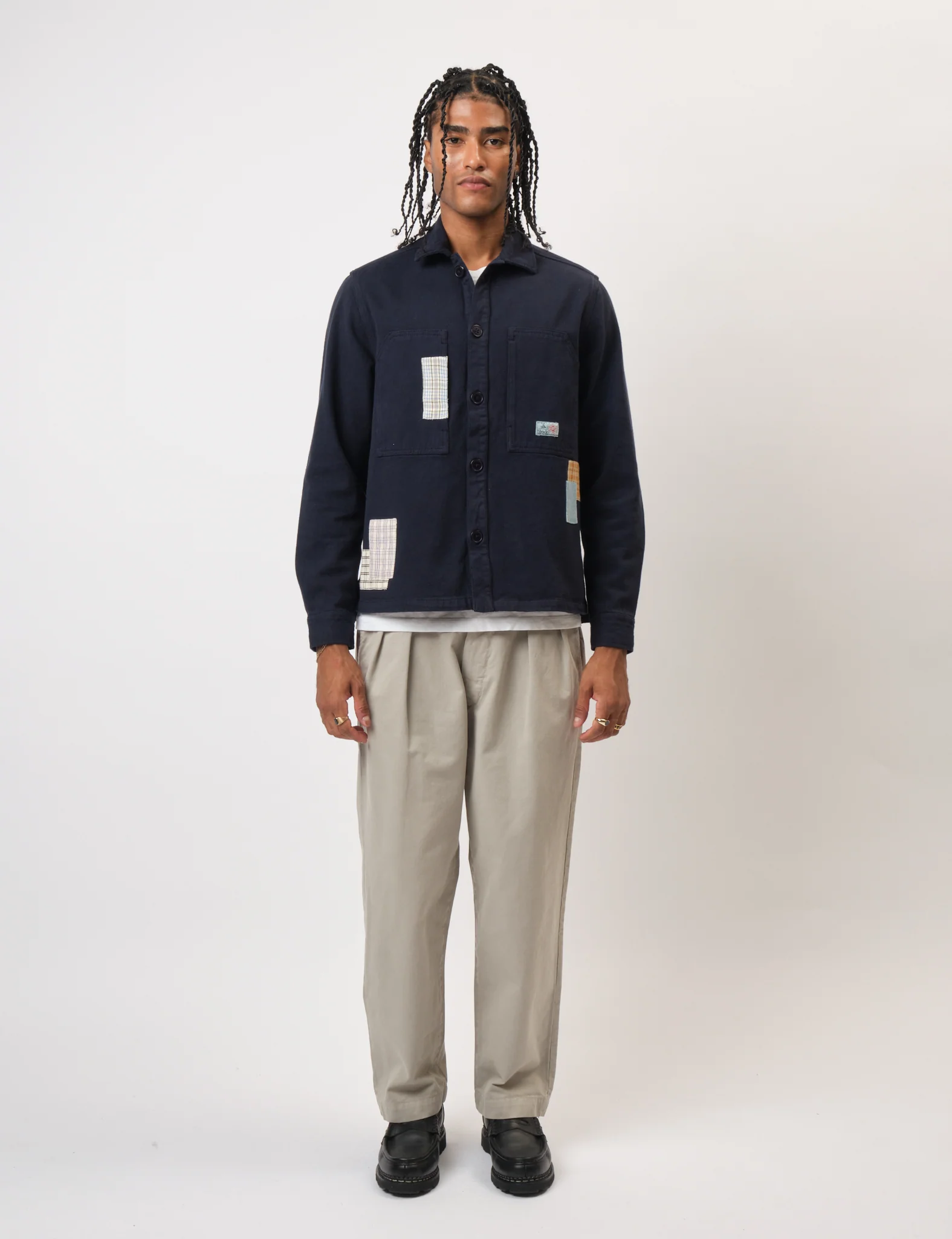 Bhode Map Pocket Overshirt (Patchwork) - Navy Blue - Image 3